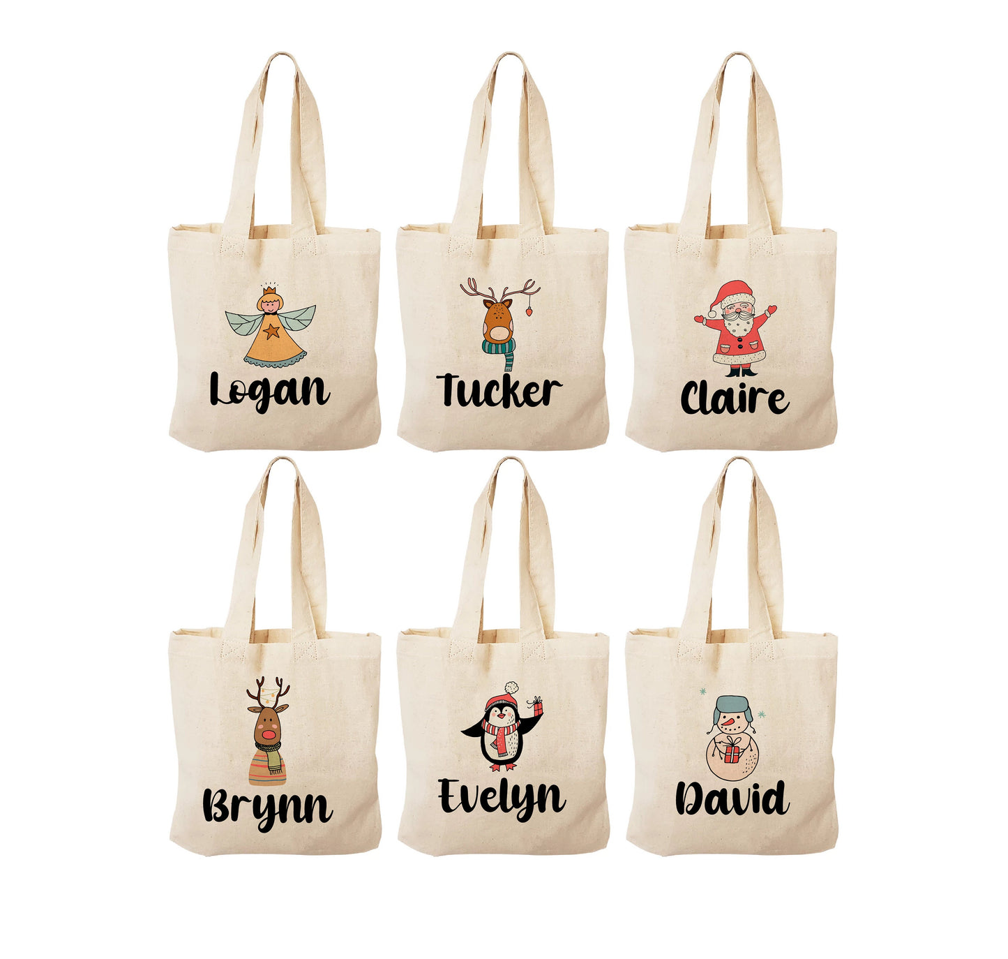 Personalized Christmas Party Favor Bags - Set of Six Bags