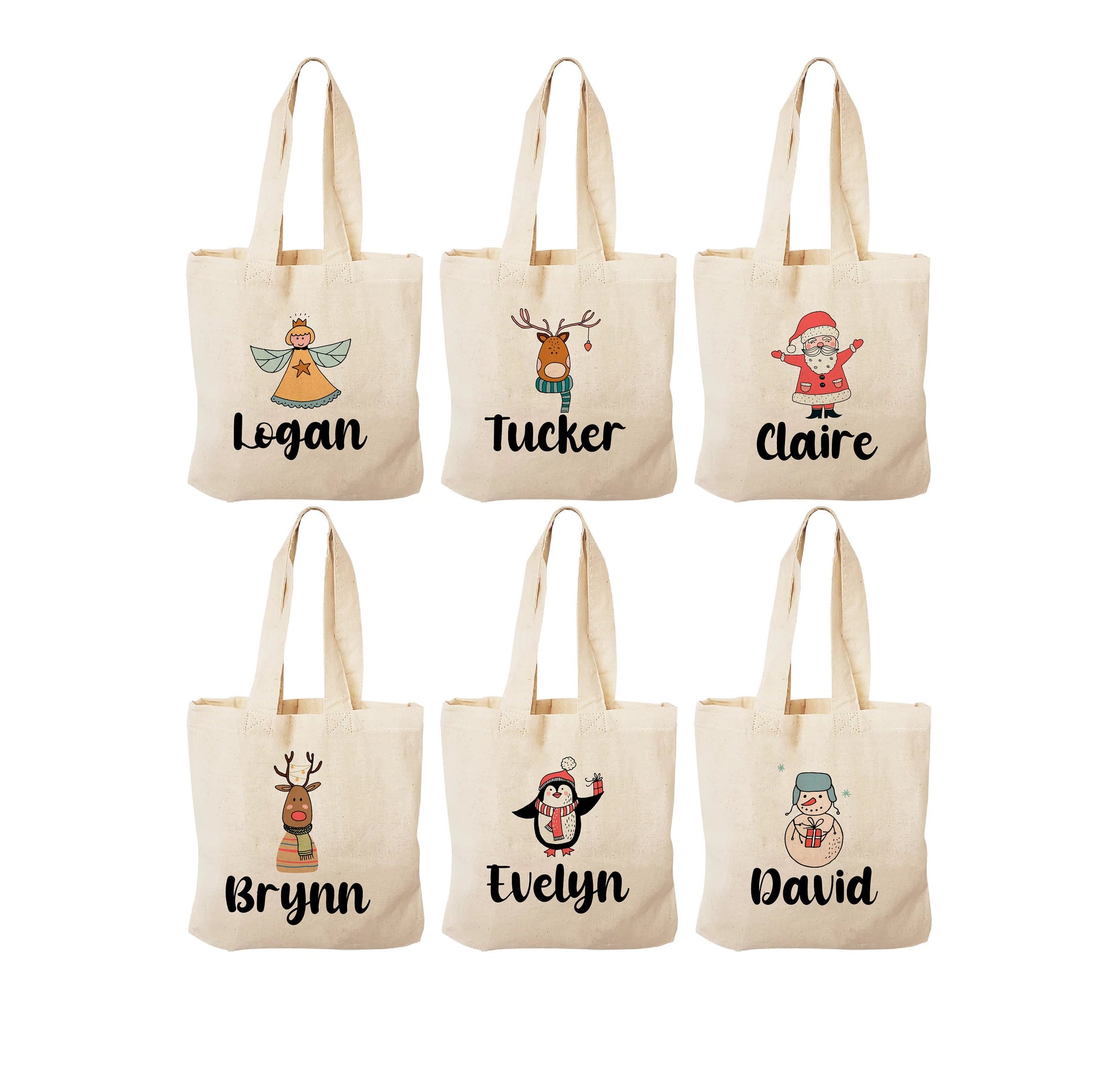 Personalized Christmas Party Favor Bags - Set of Six Bags