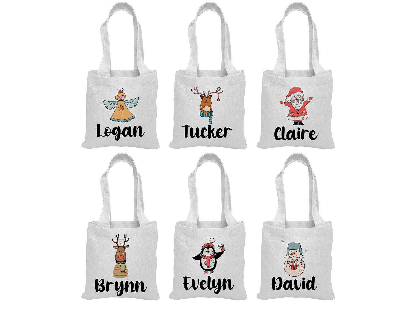 Personalized Christmas Party Favor Bags - Set of Six Bags