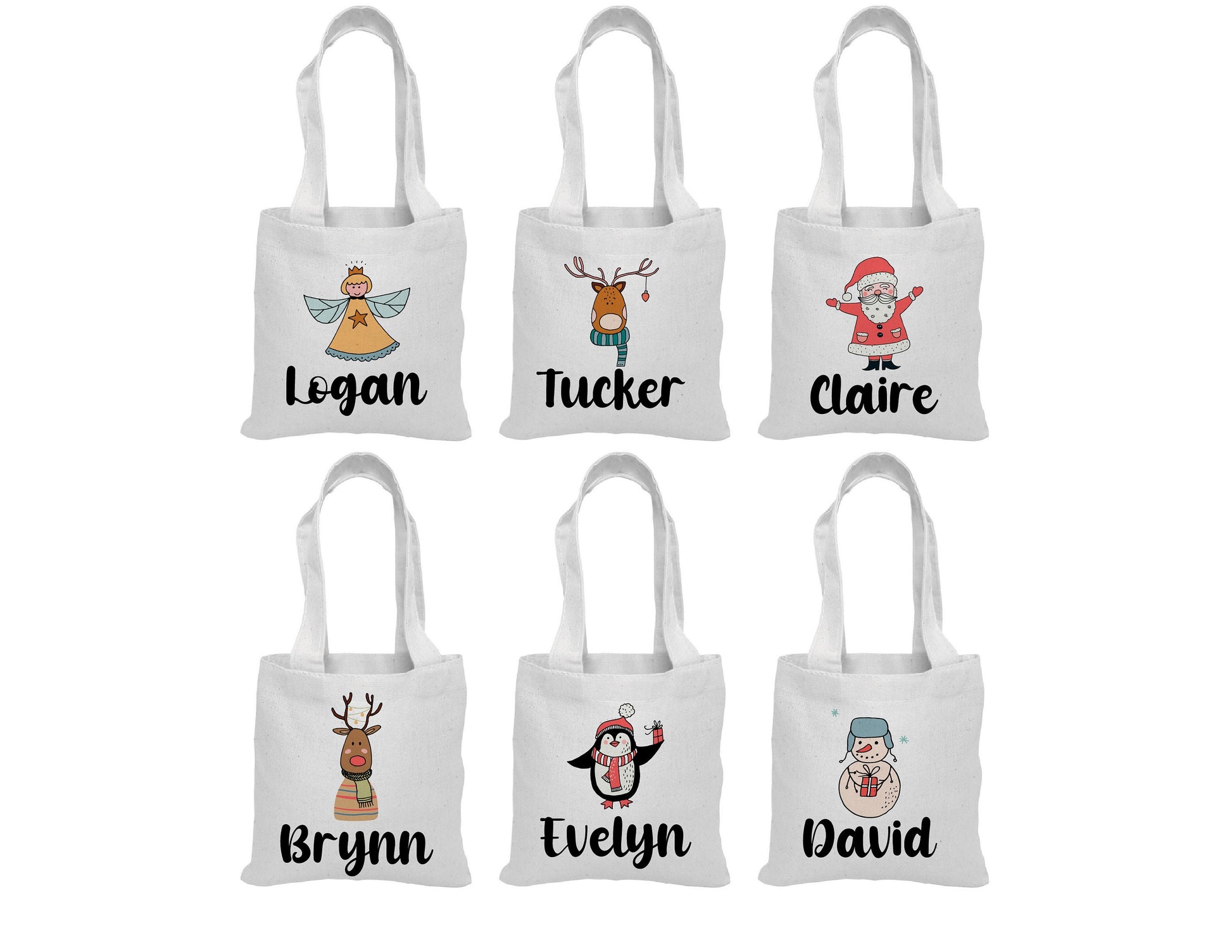 Personalized Christmas Party Favor Bags - Set of Six Bags