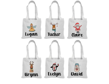 Personalized Christmas Party Favor Bags - Set of Six Bags