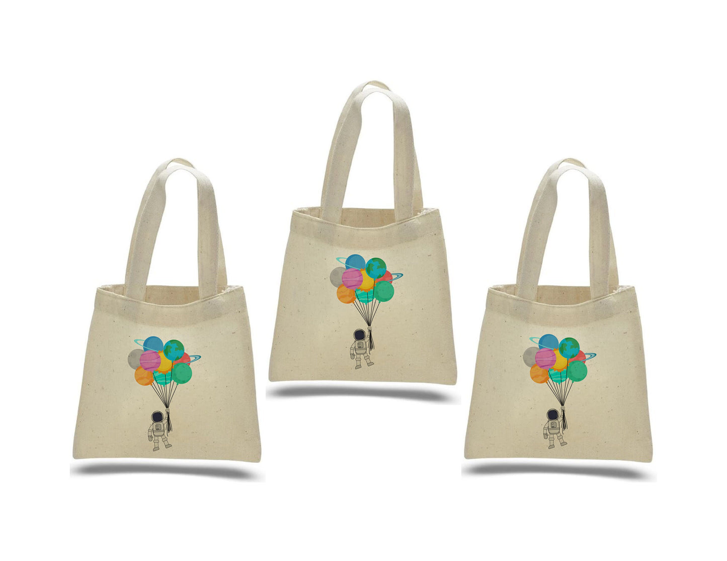 Astronaut Party Favor Bags - Perfect for Astronaut or Space Themed Parties - Set of Three - Cotton Bags with Handles