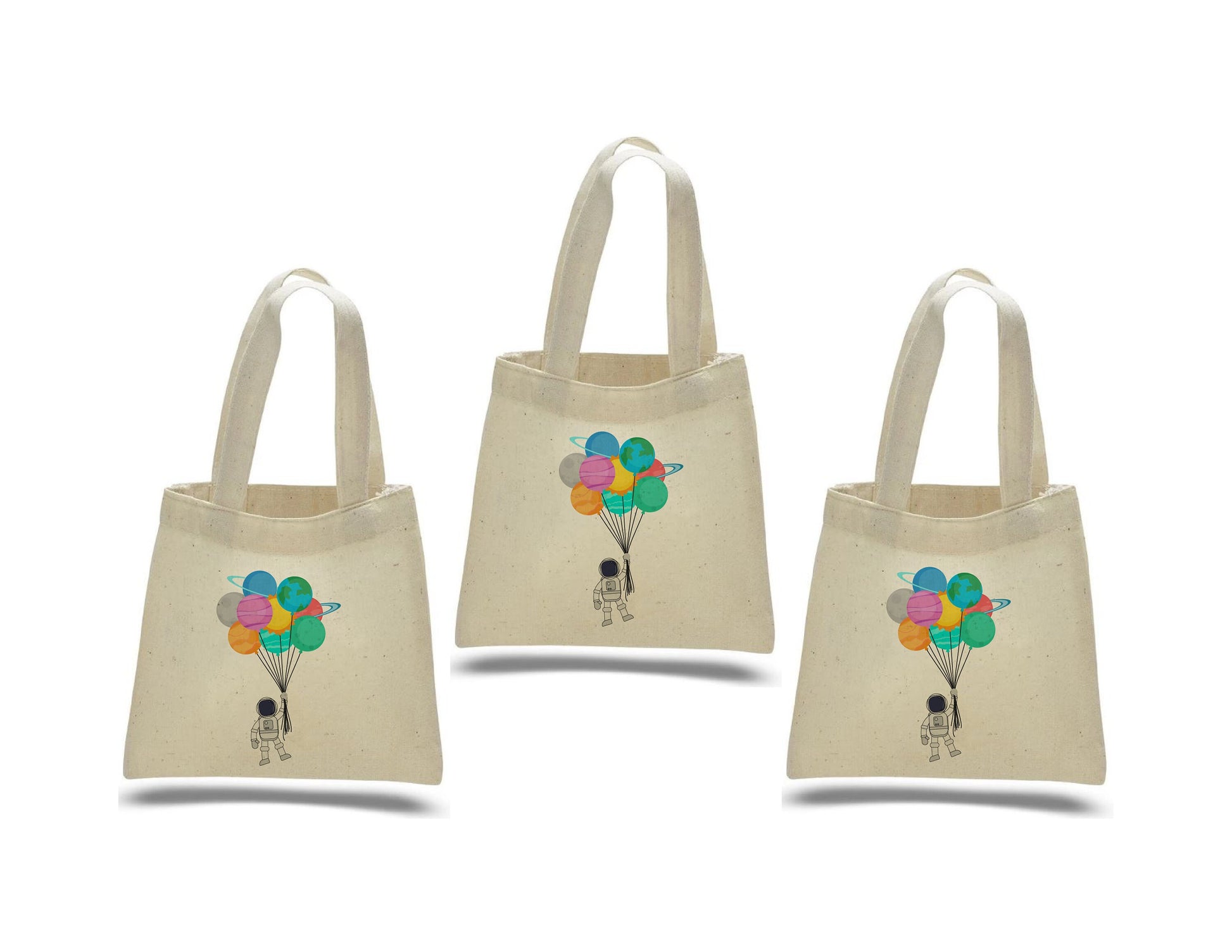 Astronaut Party Favor Bags - Perfect for Astronaut or Space Themed Parties - Set of Three - Cotton Bags with Handles