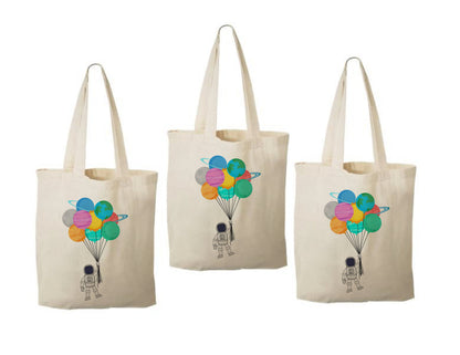 Astronaut Party Favor Bags - Perfect for Astronaut or Space Themed Parties - Set of Three - Cotton Bags with Handles