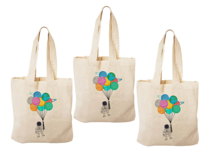 Astronaut Party Favor Bags - Perfect for Astronaut or Space Themed Parties - Set of Three - Cotton Bags with Handles