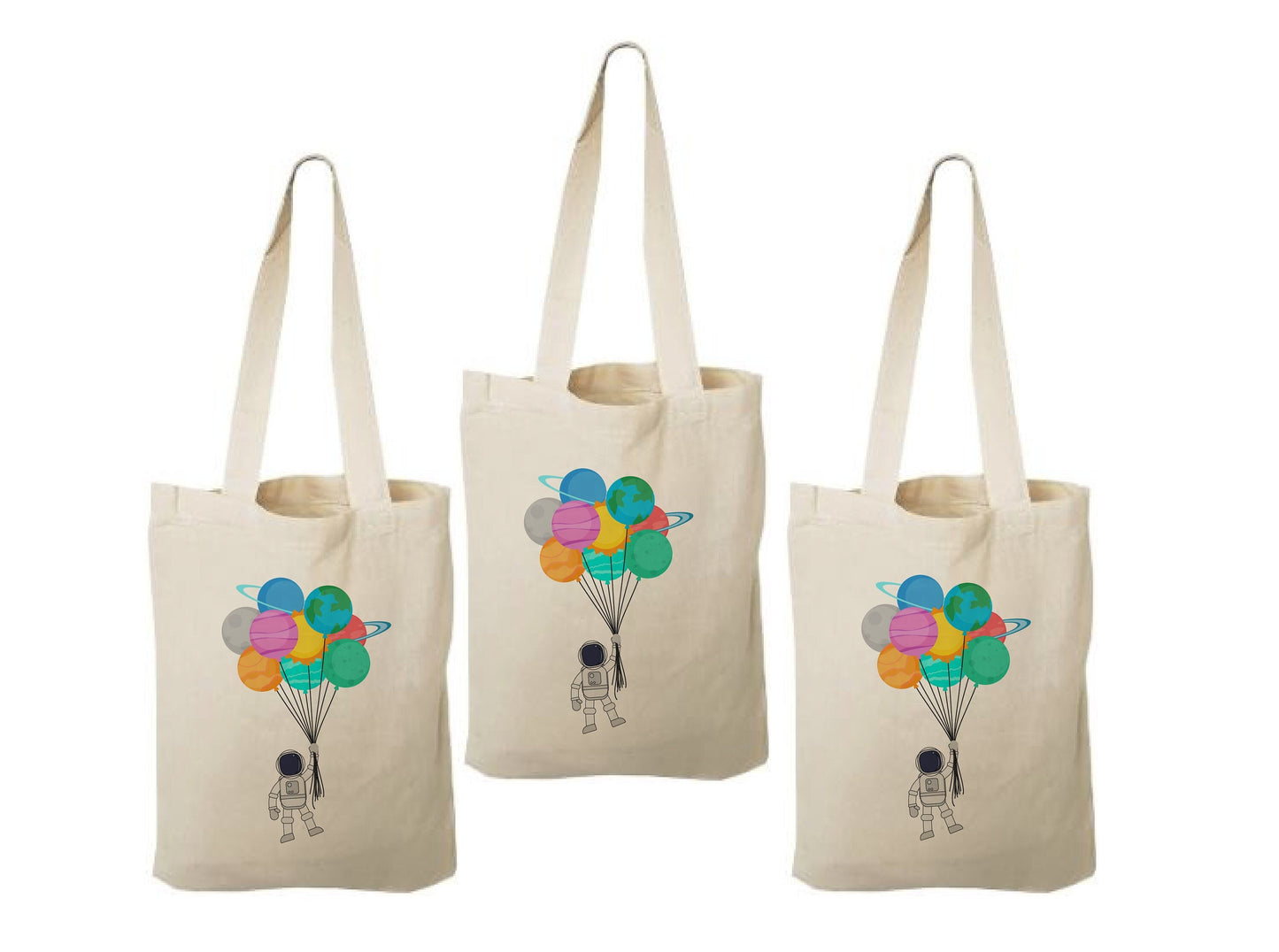 Astronaut Party Favor Bags - Perfect for Astronaut or Space Themed Parties - Set of Three - Cotton Bags with Handles