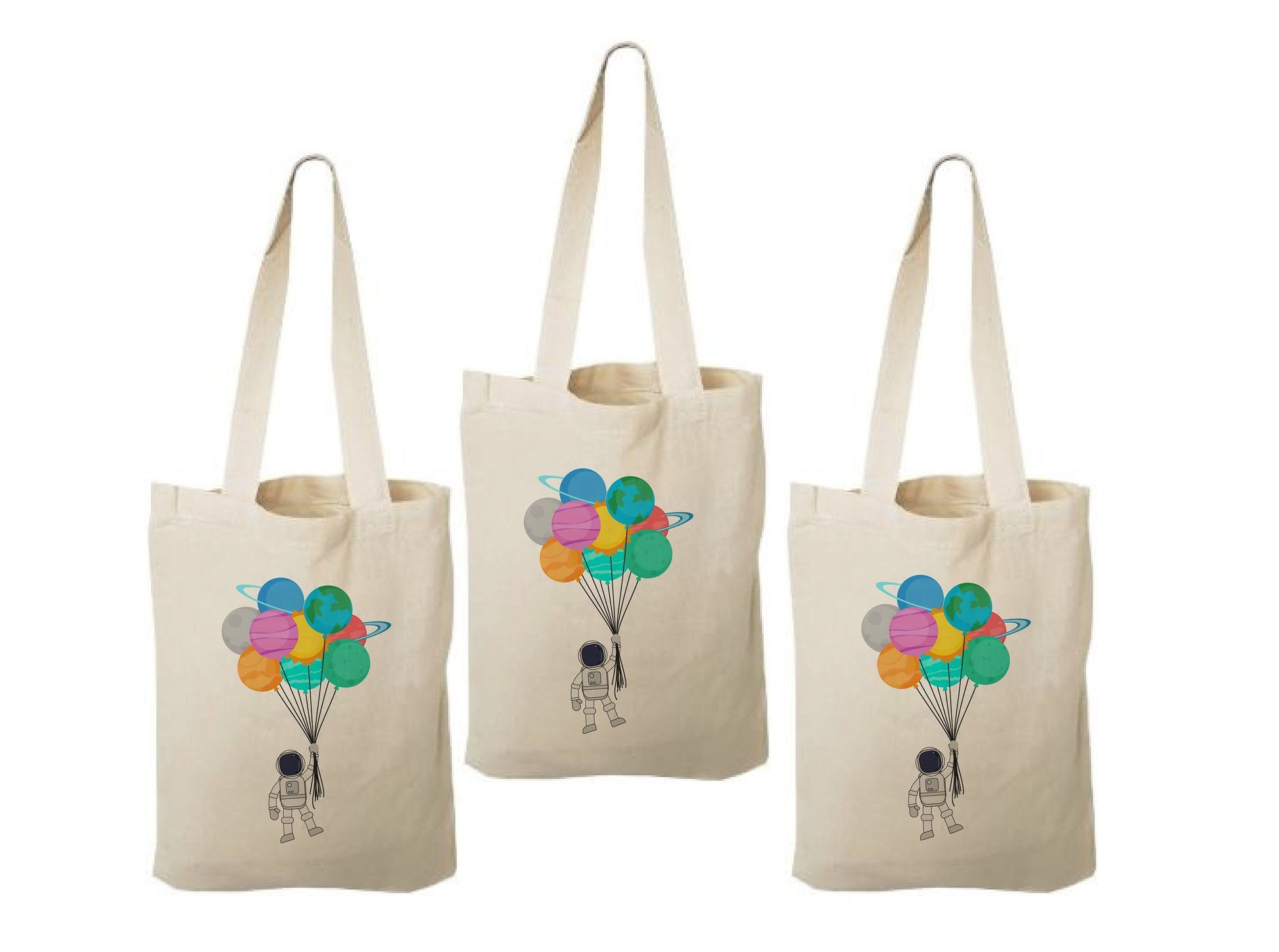 Astronaut Party Favor Bags - Perfect for Astronaut or Space Themed Parties - Set of Three - Cotton Bags with Handles