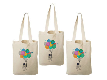 Astronaut Party Favor Bags - Perfect for Astronaut or Space Themed Parties - Set of Three - Cotton Bags with Handles