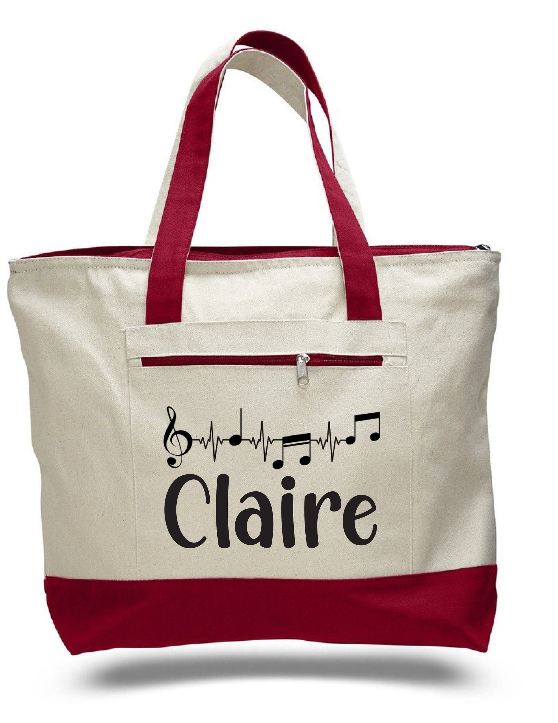 Musician Gift - Personalized Music Tote Bag: Zippered Canvas Book Bag