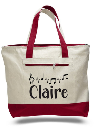 Musician Gift - Personalized Music Tote Bag: Zippered Canvas Book Bag