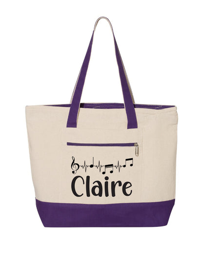 Musician Gift - Personalized Music Tote Bag: Zippered Canvas Book Bag