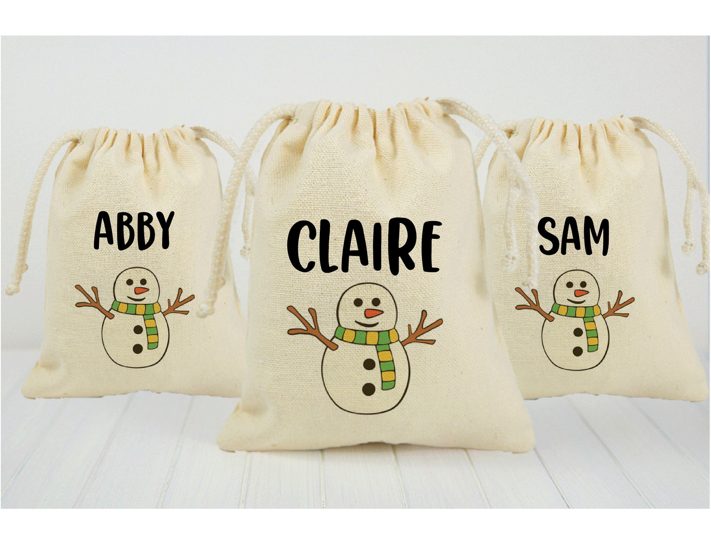 Custom Christmas Party Favor Bags - Perfect for Christmas Parties - Personalized with Guest's Names and Adorable Snowmen