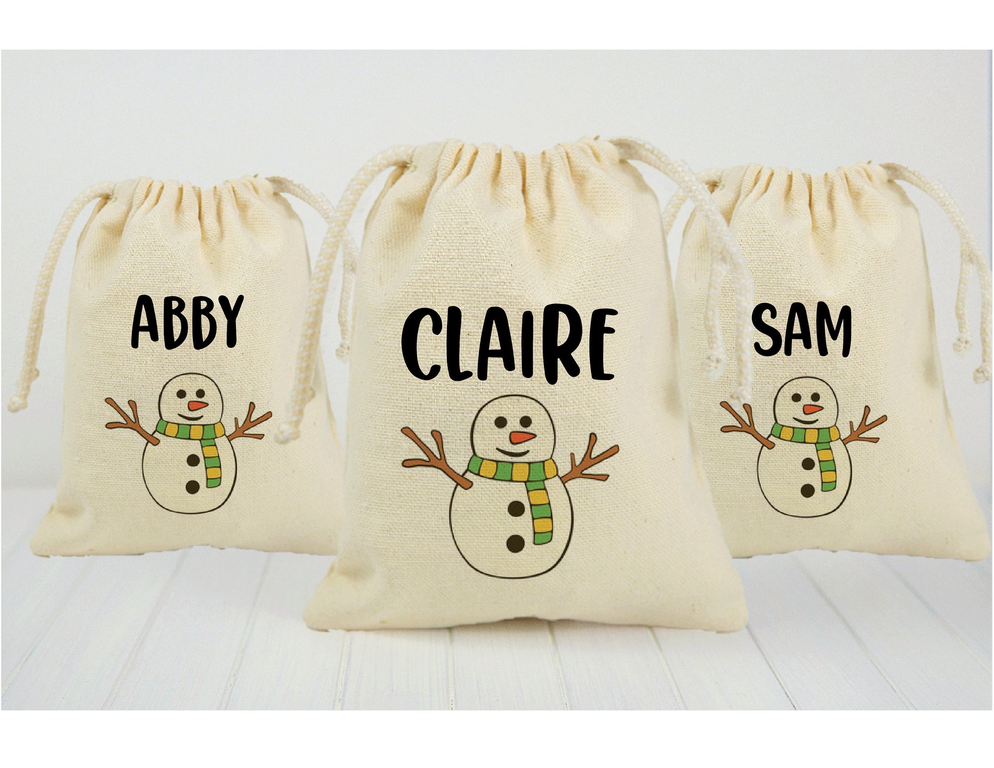 Custom Christmas Party Favor Bags - Perfect for Christmas Parties - Personalized with Guest's Names and Adorable Snowmen