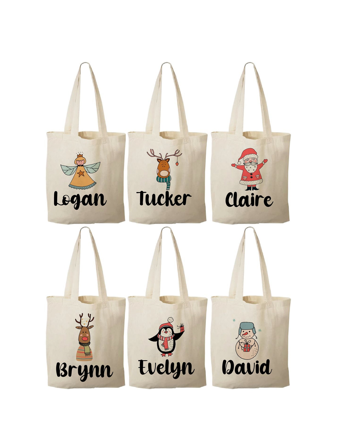 Personalized Christmas Party Favor Bags - Set of Six Bags