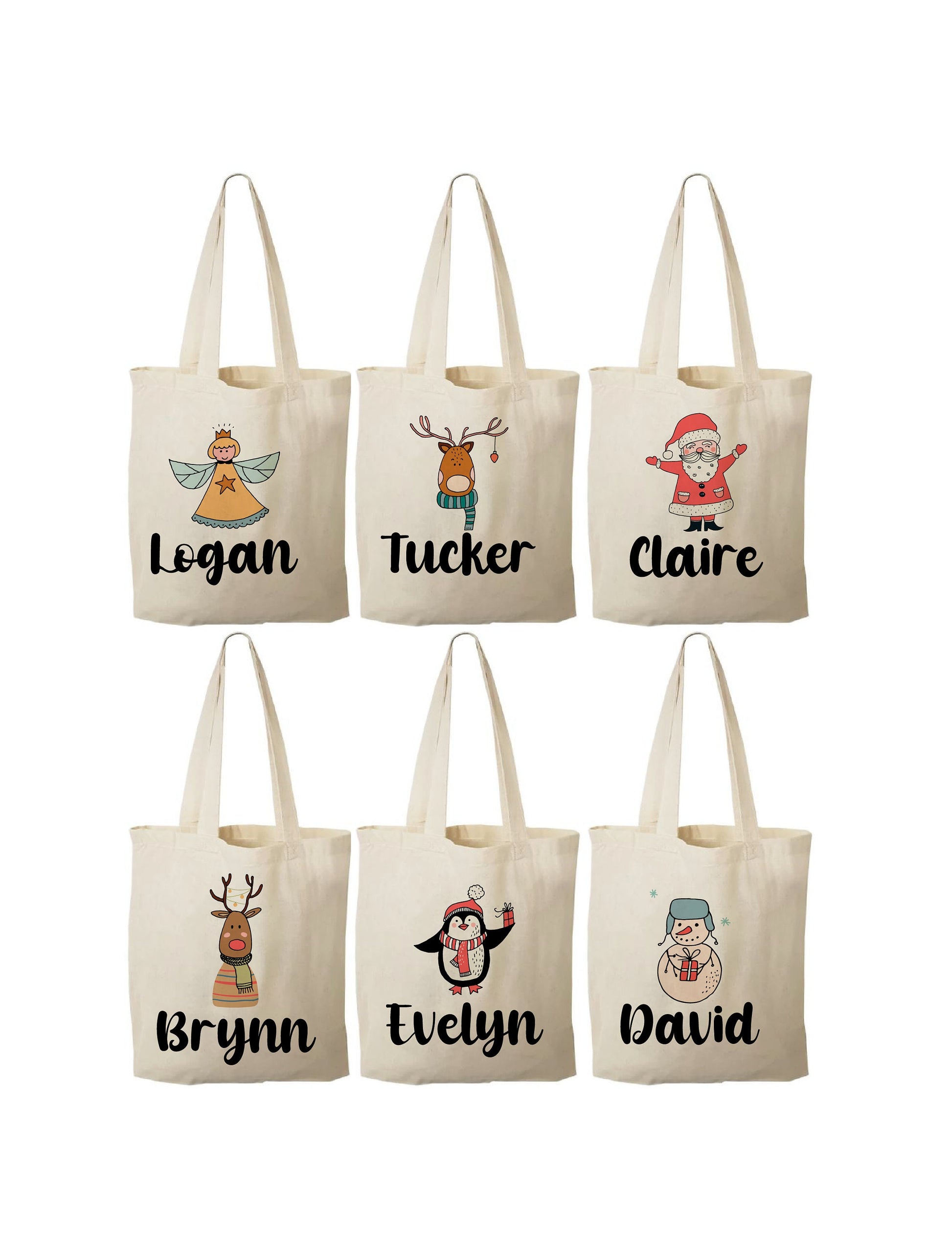 Personalized Christmas Party Favor Bags - Set of Six Bags