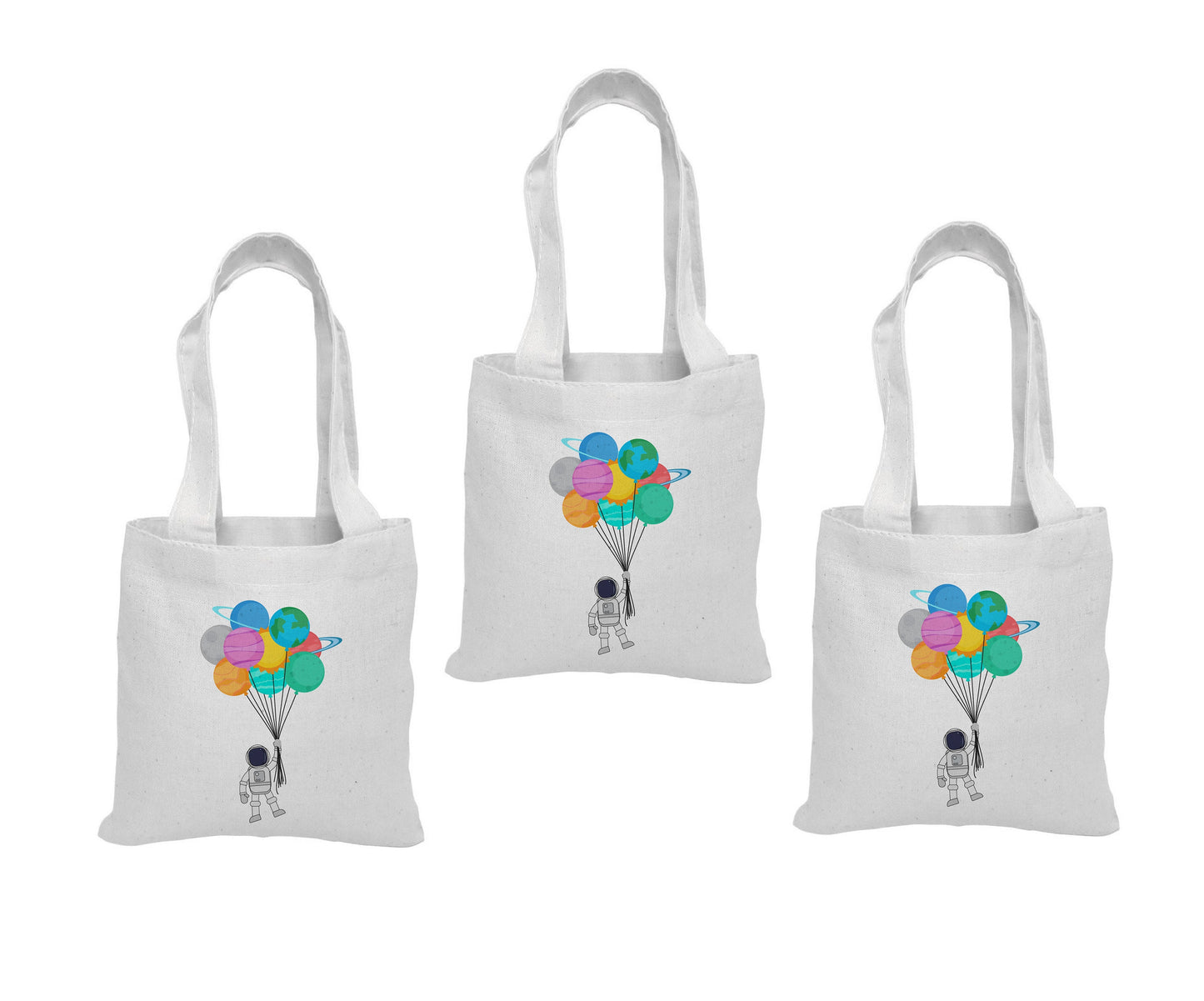 Astronaut Party Favor Bags - Perfect for Astronaut or Space Themed Parties - Set of Three - Cotton Bags with Handles