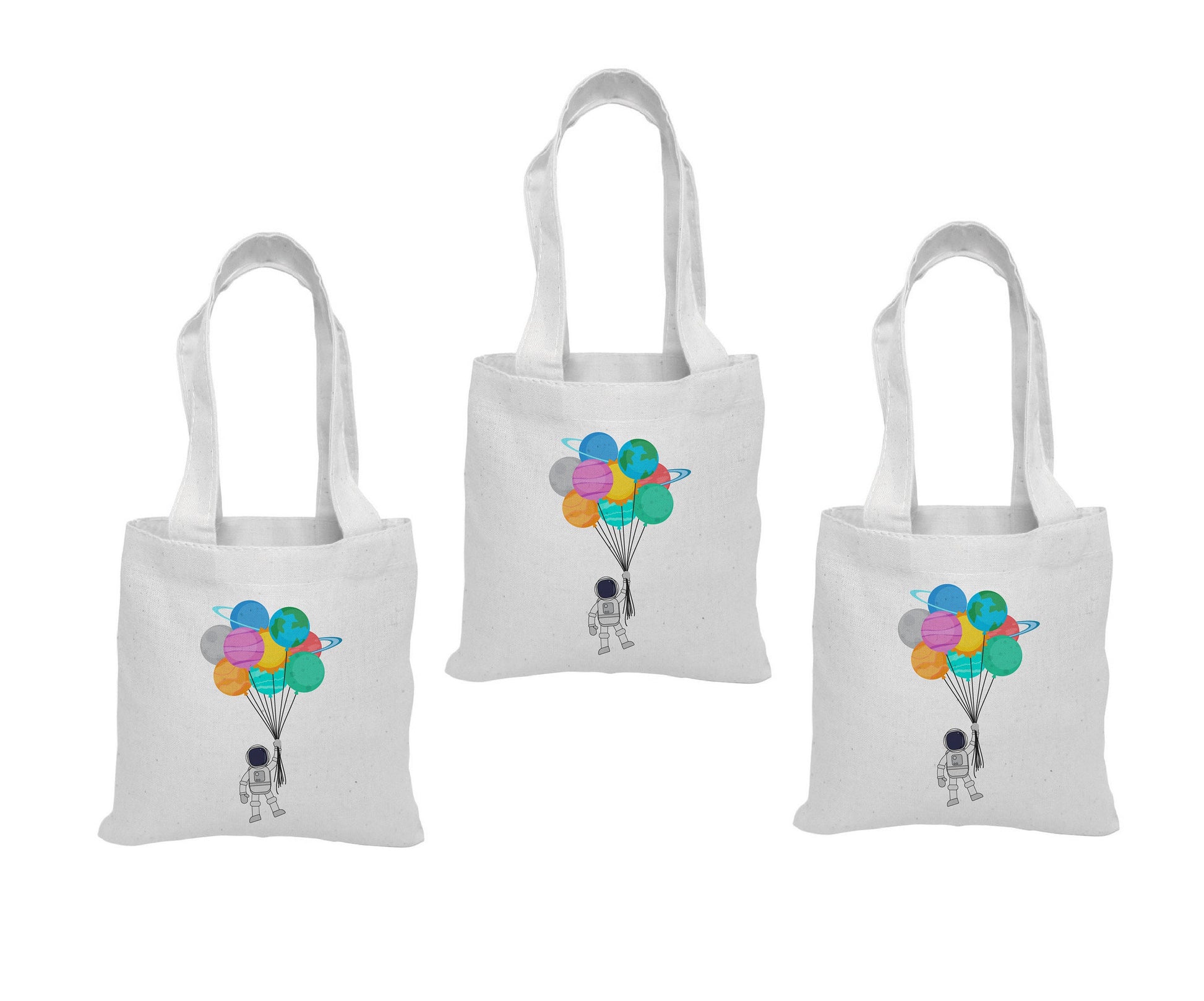 Astronaut Party Favor Bags - Perfect for Astronaut or Space Themed Parties - Set of Three - Cotton Bags with Handles