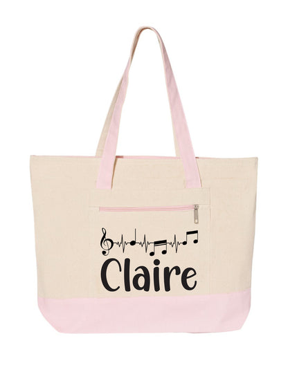 Musician Gift - Personalized Music Tote Bag: Zippered Canvas Book Bag