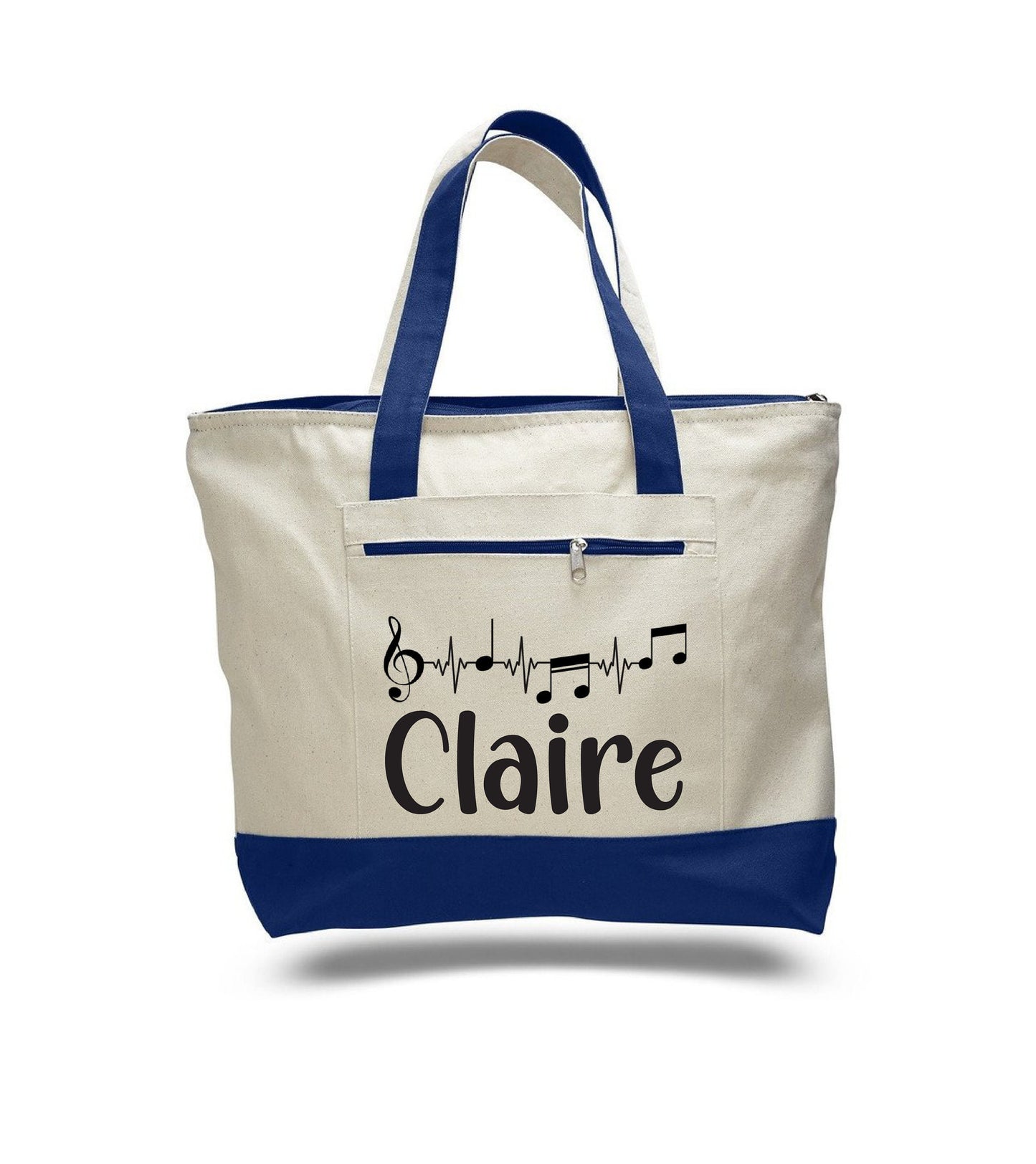 Musician Gift - Personalized Music Tote Bag: Zippered Canvas Book Bag
