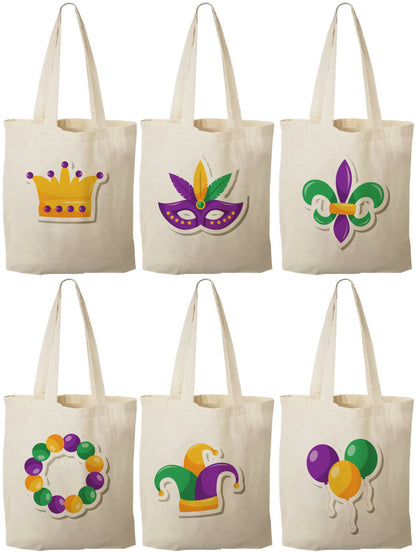 Mardi Gras Party Favor Bags - Set of Six Cotton Bags