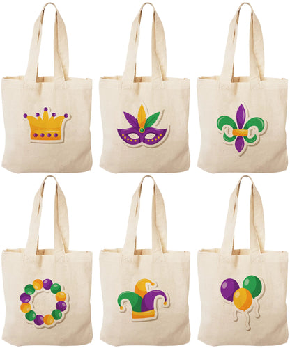 Mardi Gras Party Favor Bags - Set of Six Cotton Bags