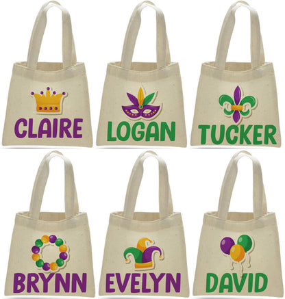 6 Mardi Gras Cotton Party Favor Bags, Reusable Goodie Bags