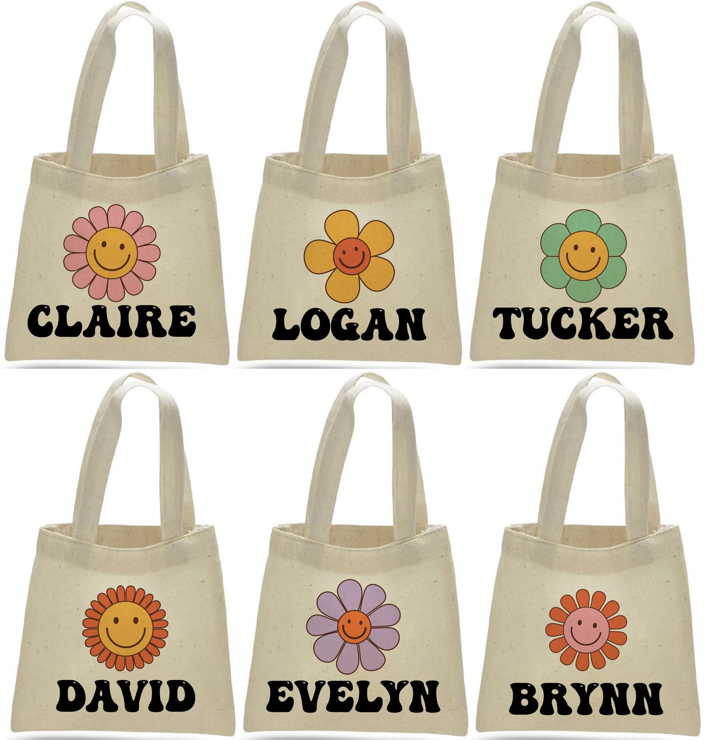 Personalized Groovy Flower Power Party Favor Bags - Set of Six Bags