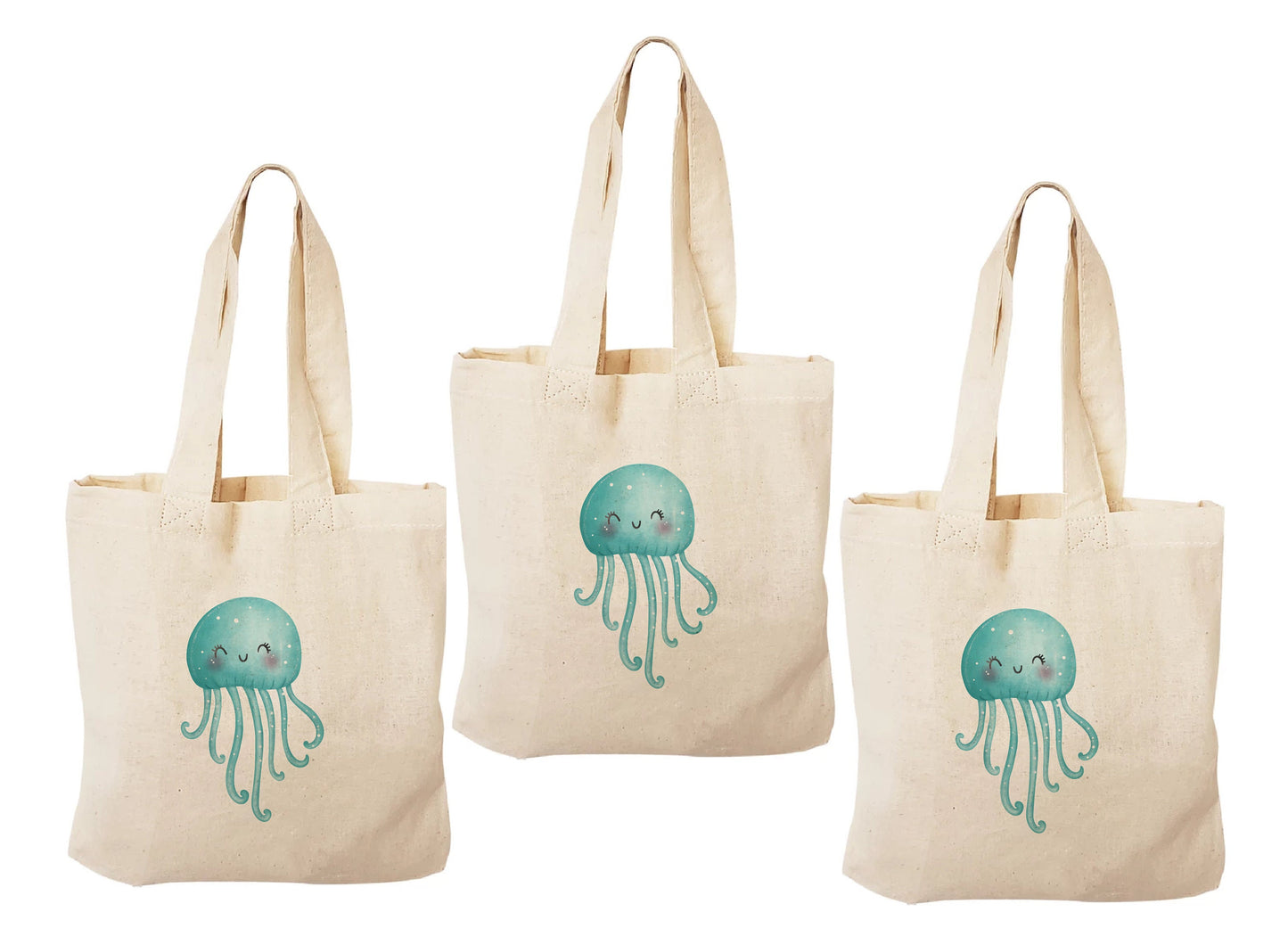 Jelly Fish Party Favor Bags - Perfect for Under Water or Ocean Themed Parties! - Set of Three - Cotton Party Bags with Handles