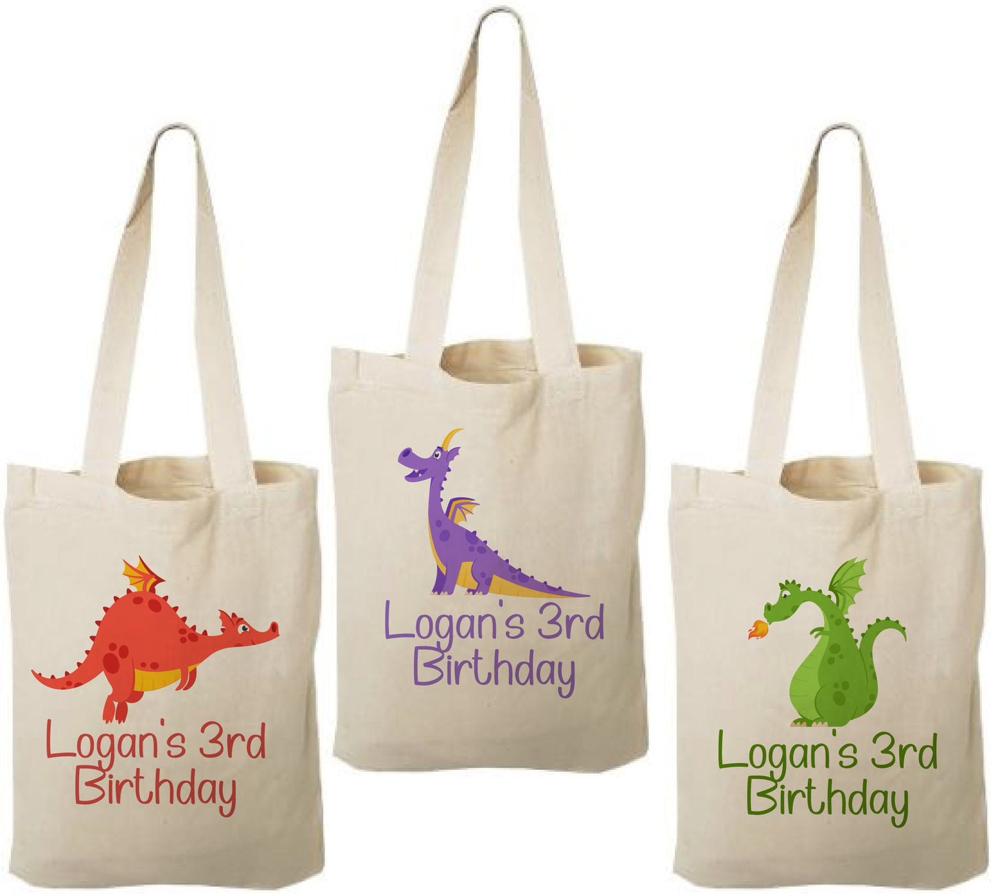 Personalized Dragon Party Favor Bags - Set of Three Bags