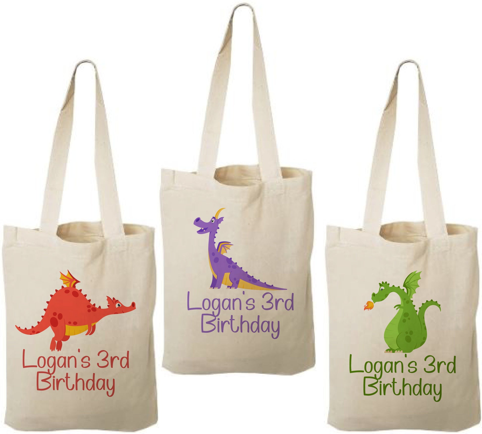 Personalized Dragon Party Favor Bags - Set of Three Bags