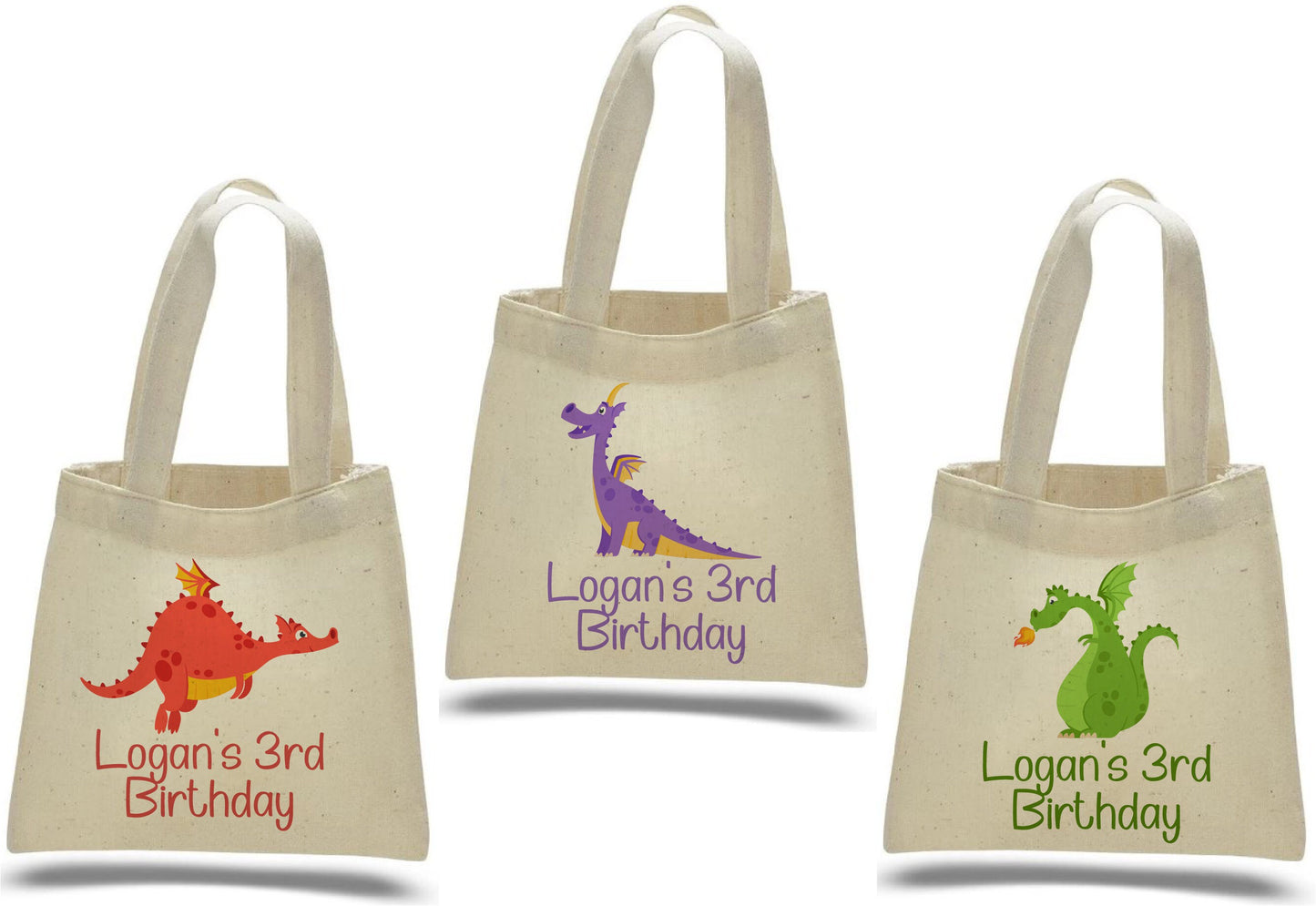 Personalized Dragon Party Favor Bags - Set of Three Bags