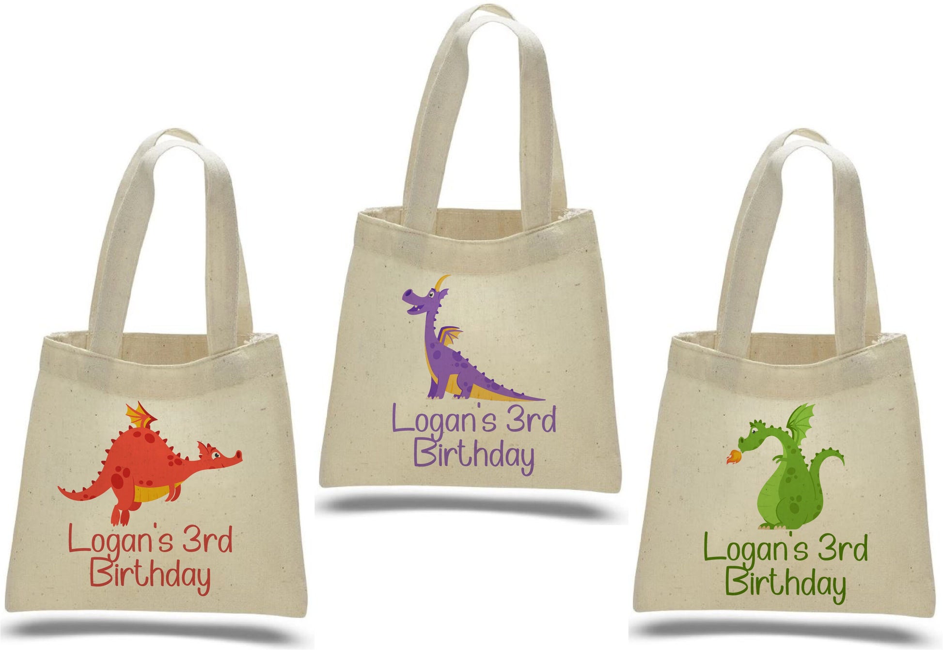 Personalized Dragon Party Favor Bags - Set of Three Bags