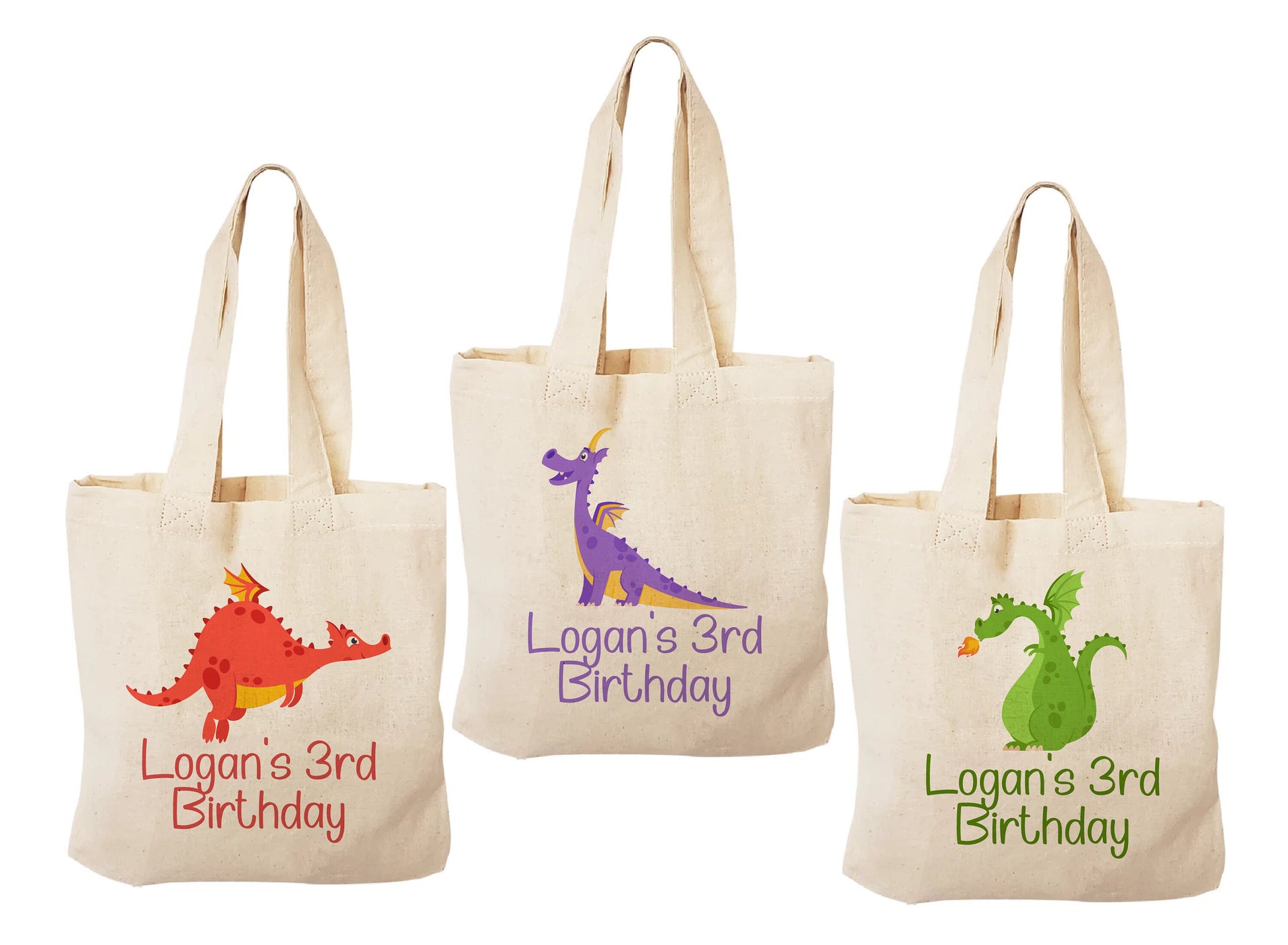 Personalized Dragon Party Favor Bags - Set of Three Bags