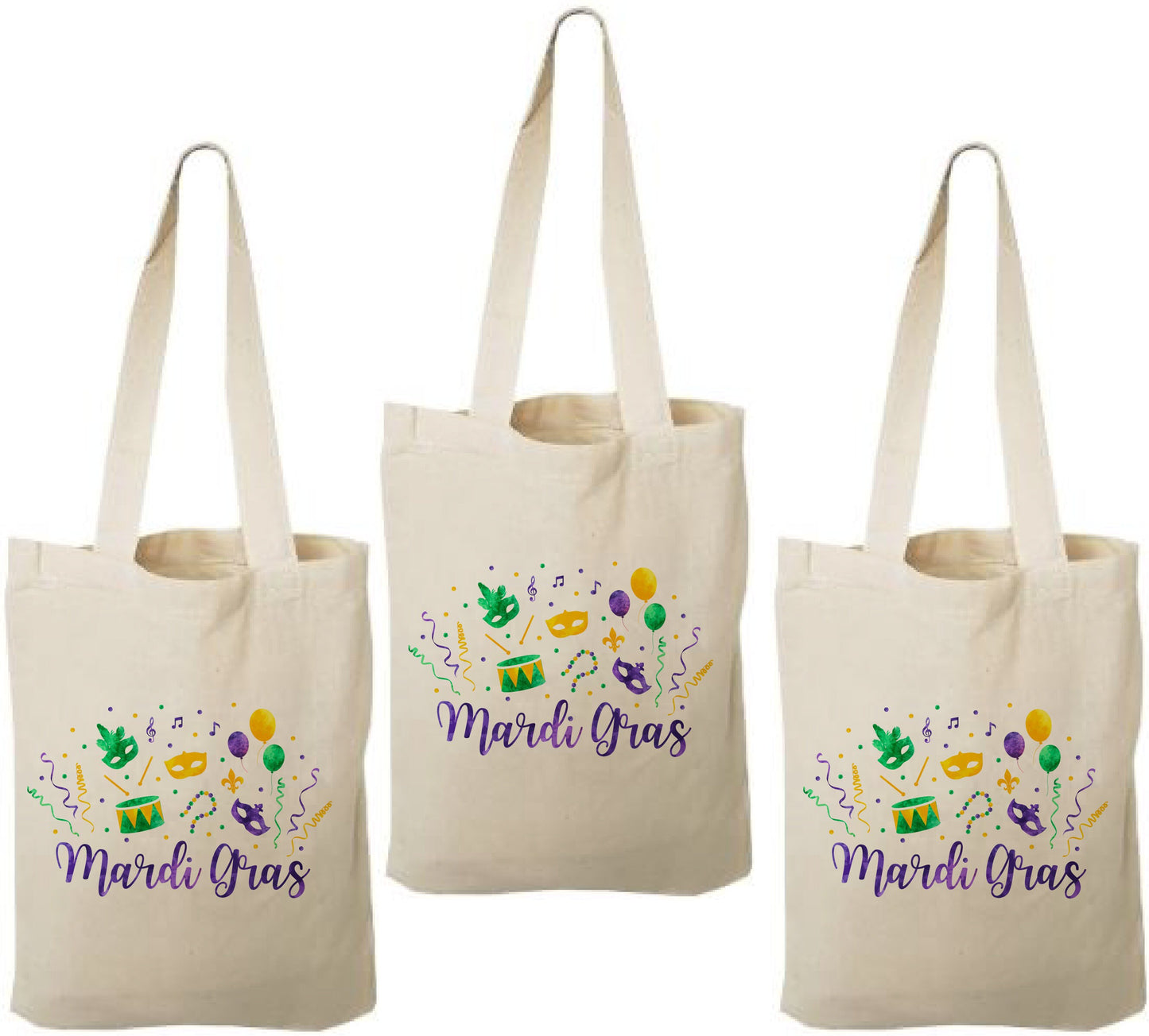 3 Mardi Gras Cotton Treat Bags, Party Favor Bags