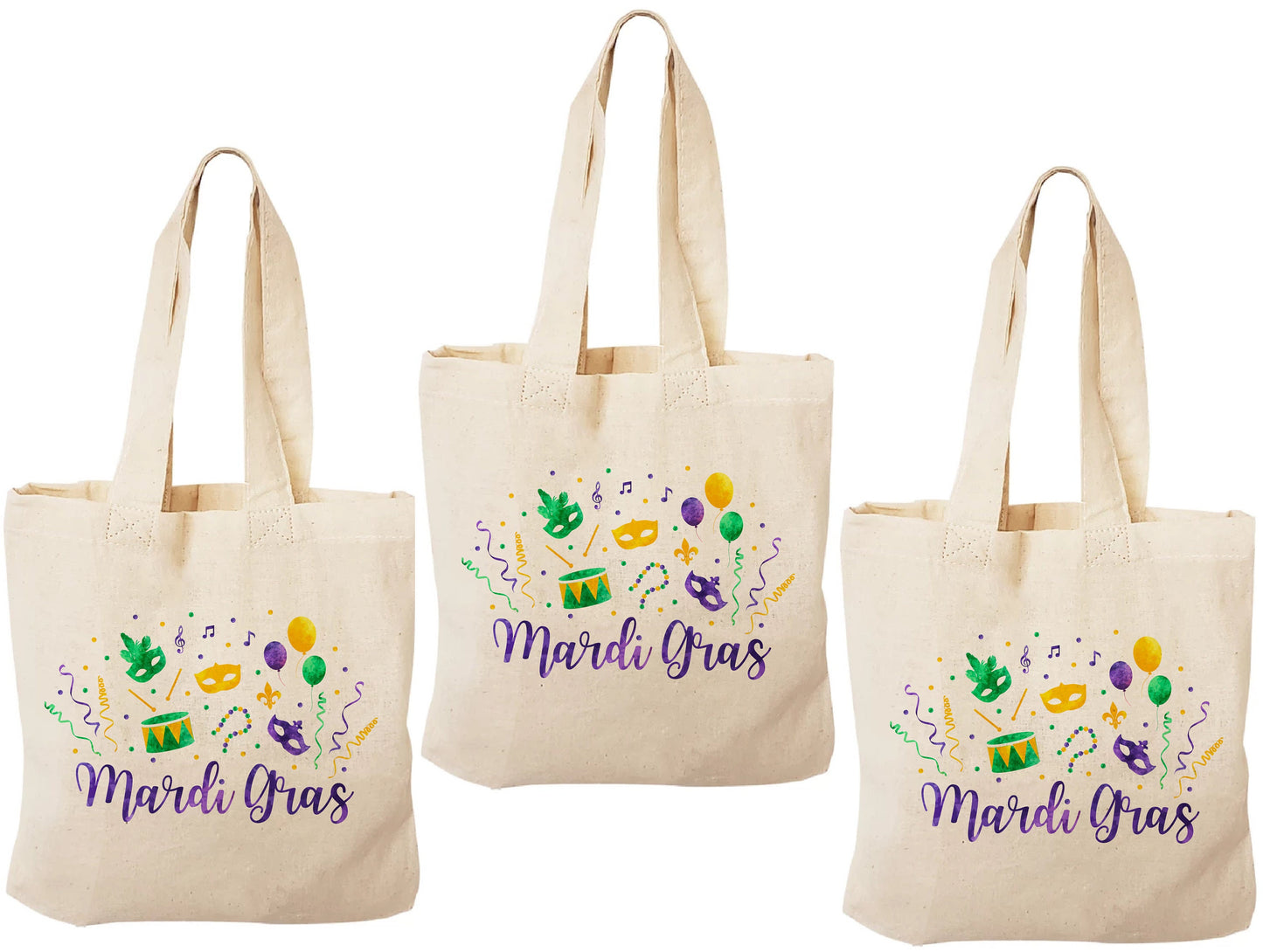 3 Mardi Gras Cotton Treat Bags, Party Favor Bags