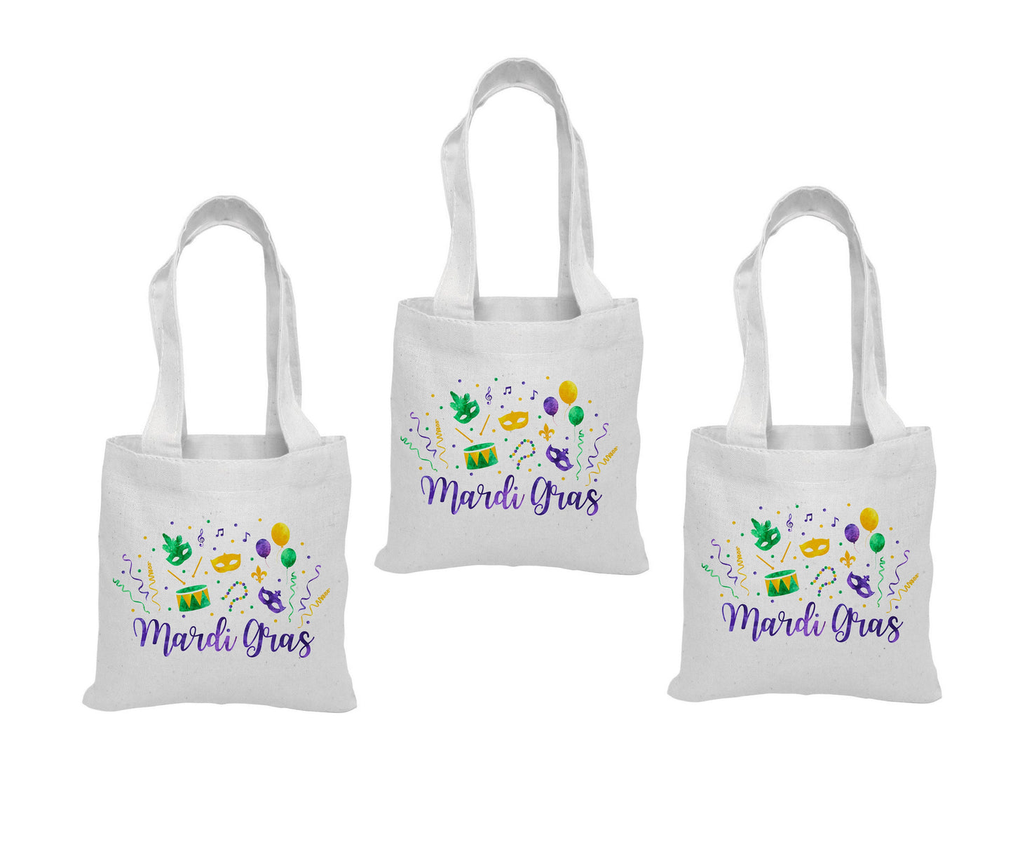 3 Mardi Gras Cotton Treat Bags, Party Favor Bags