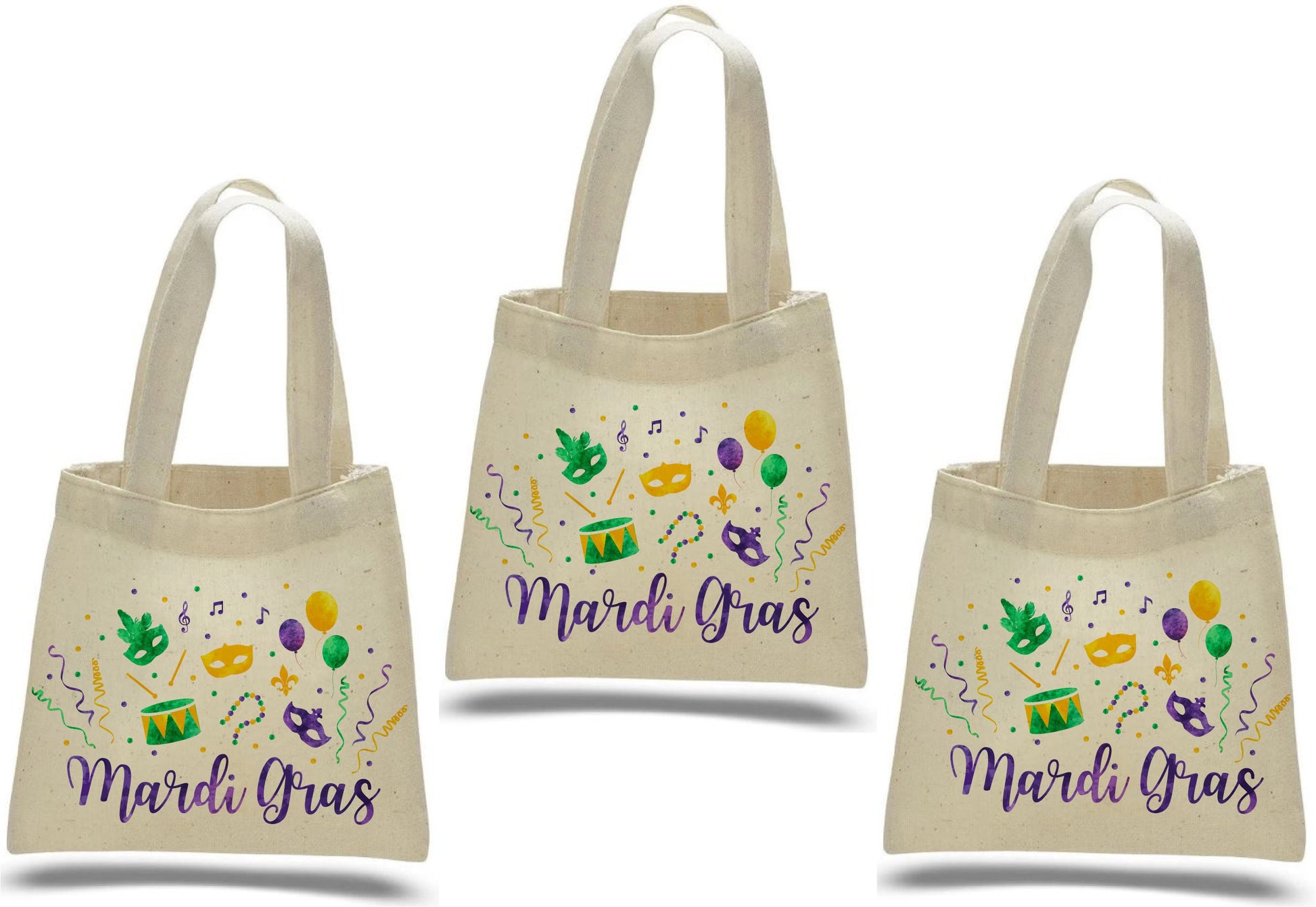 3 Mardi Gras Cotton Treat Bags, Party Favor Bags