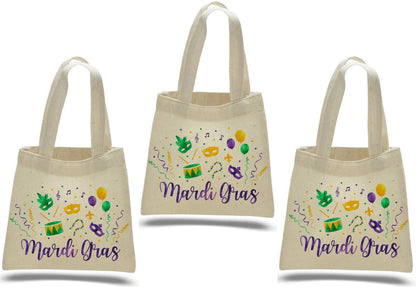 3 Mardi Gras Cotton Treat Bags, Party Favor Bags