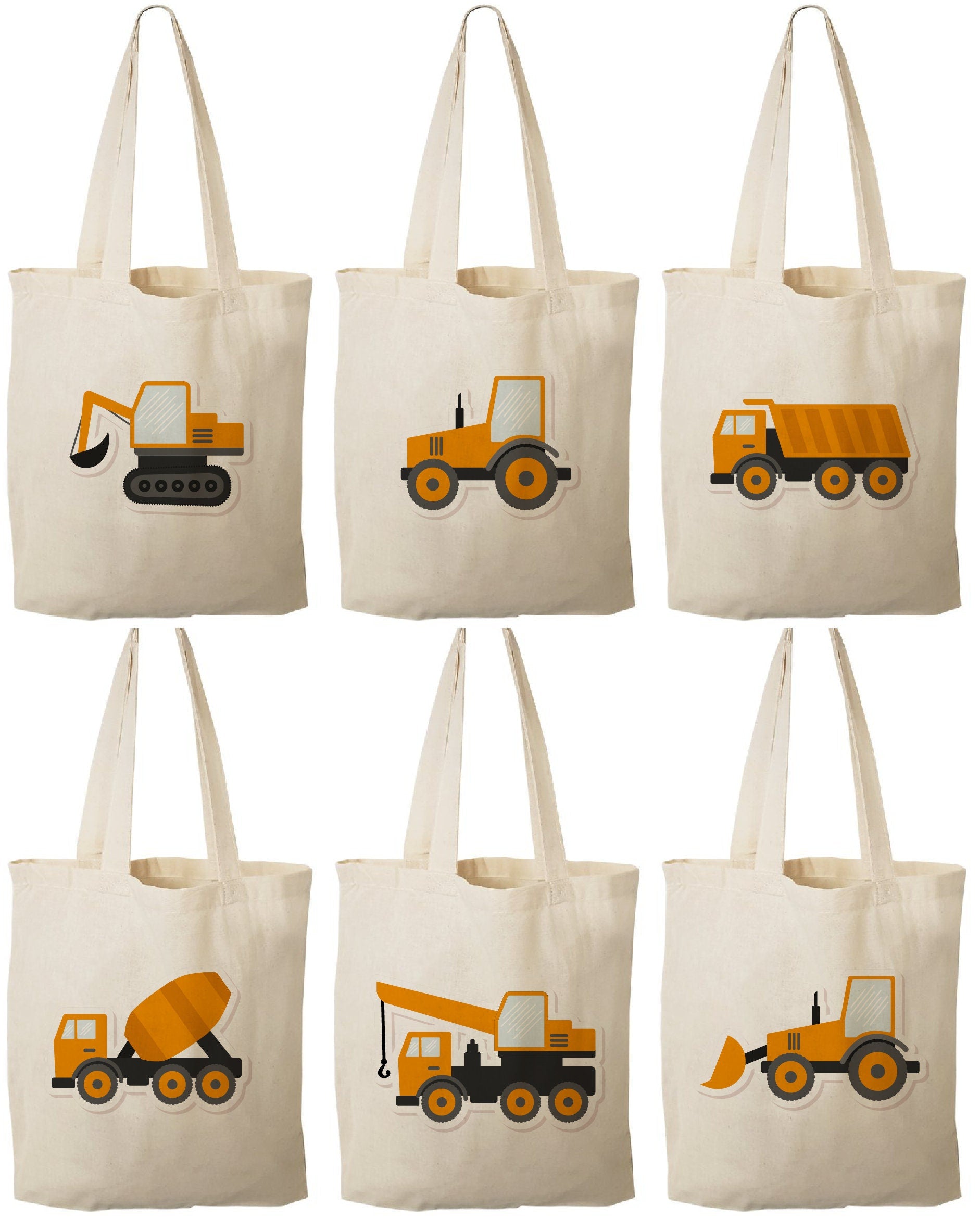 Construction Party Favor Bags - Perfect for Construction Themed Parties & Events! - Set of Six Cotton Bags