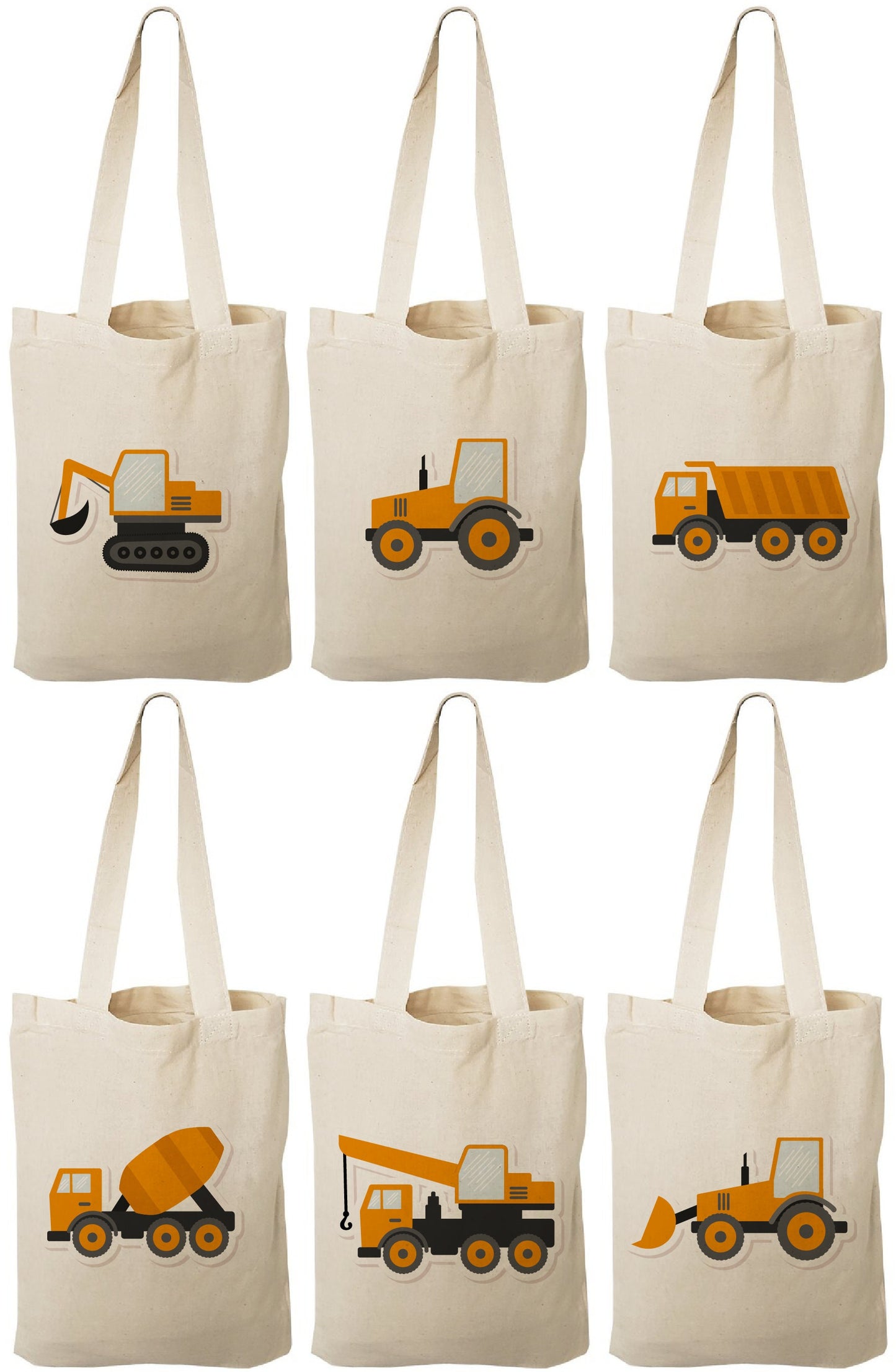 Construction Party Favor Bags - Perfect for Construction Themed Parties & Events! - Set of Six Cotton Bags