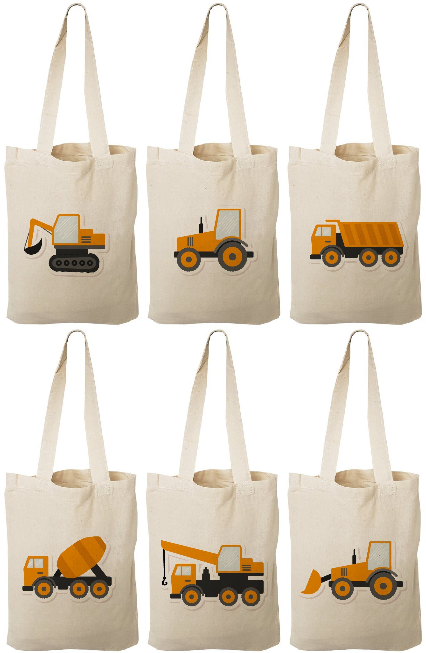 Construction Party Favor Bags - Perfect for Construction Themed Parties & Events! - Set of Six Cotton Bags