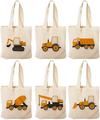 Construction Party Favor Bags - Perfect for Construction Themed Parties & Events! - Set of Six Cotton Bags