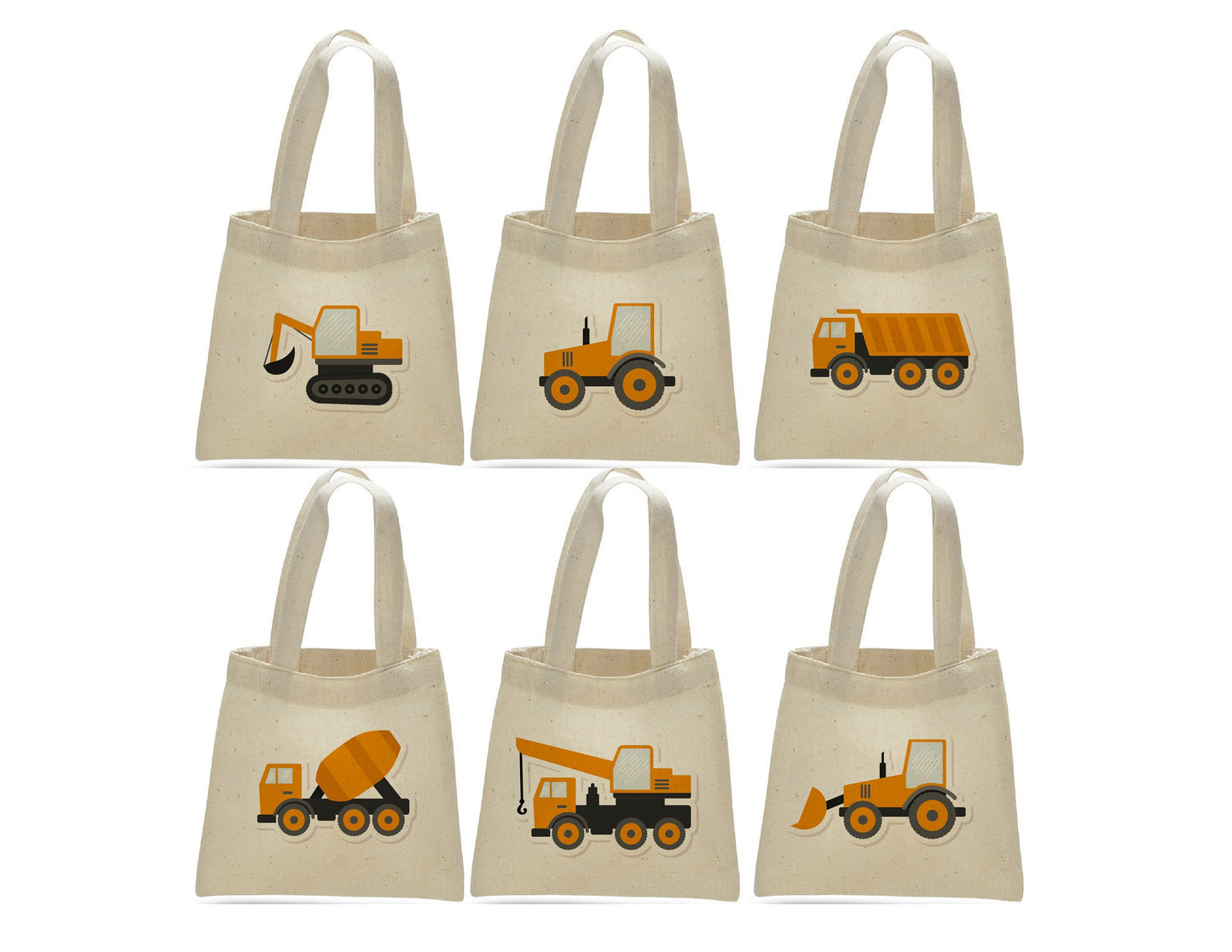 Construction Party Favor Bags - Perfect for Construction Themed Parties & Events! - Set of Six Cotton Bags
