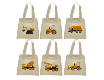 Construction Party Favor Bags - Perfect for Construction Themed Parties & Events! - Set of Six Cotton Bags