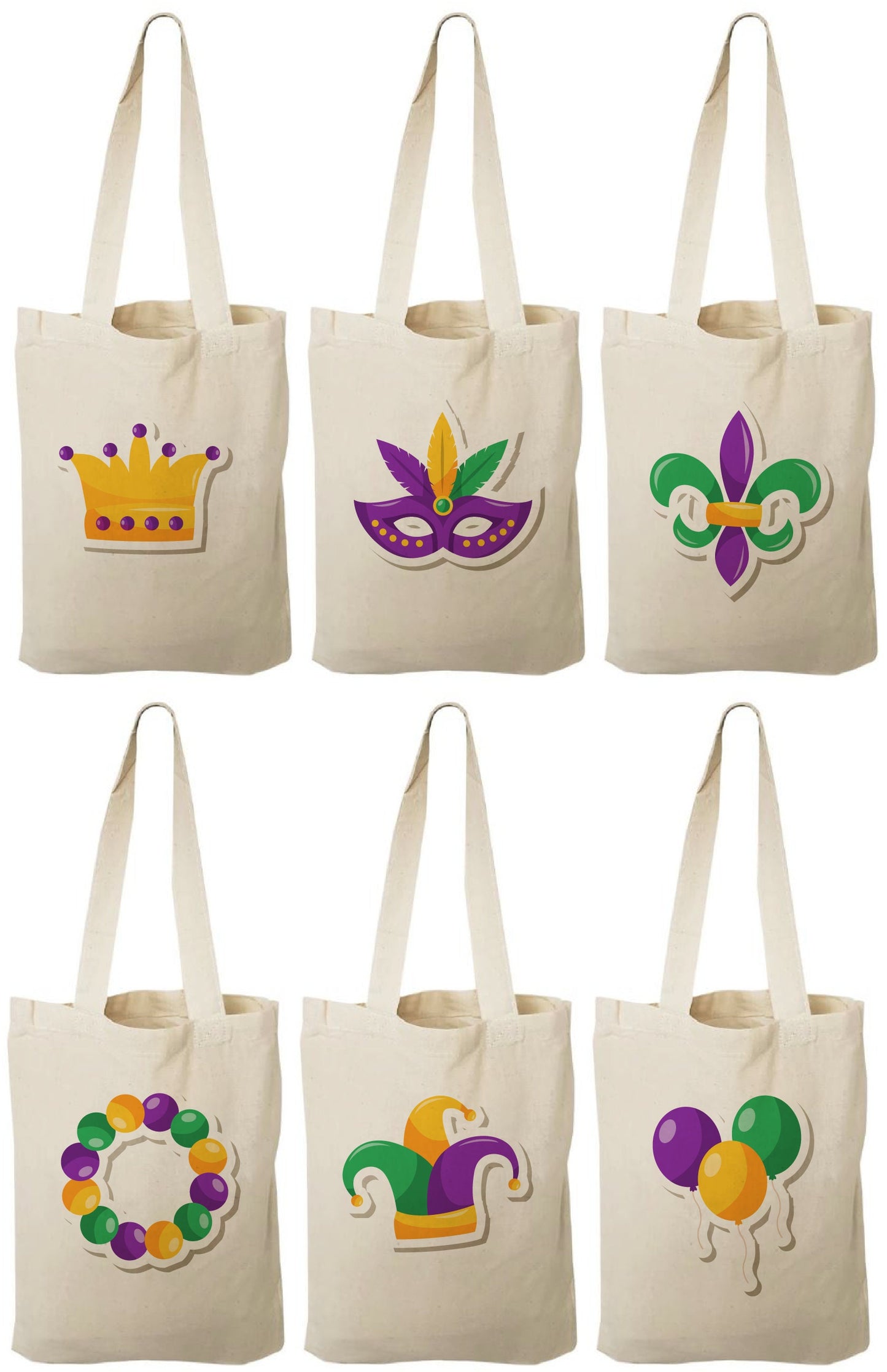 Mardi Gras Party Favor Bags - Set of Six Cotton Bags