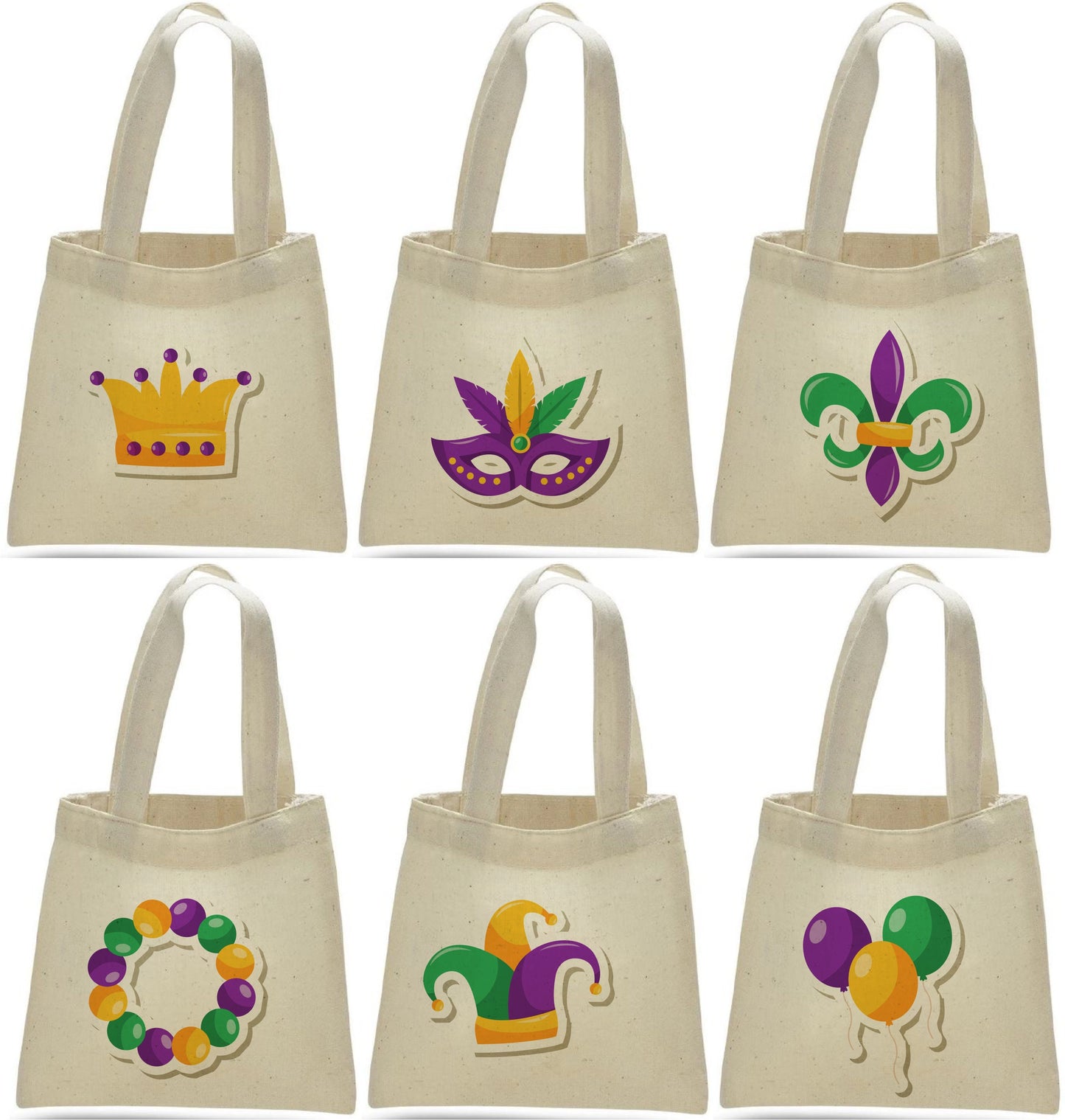 Mardi Gras Party Favor Bags - Set of Six Cotton Bags
