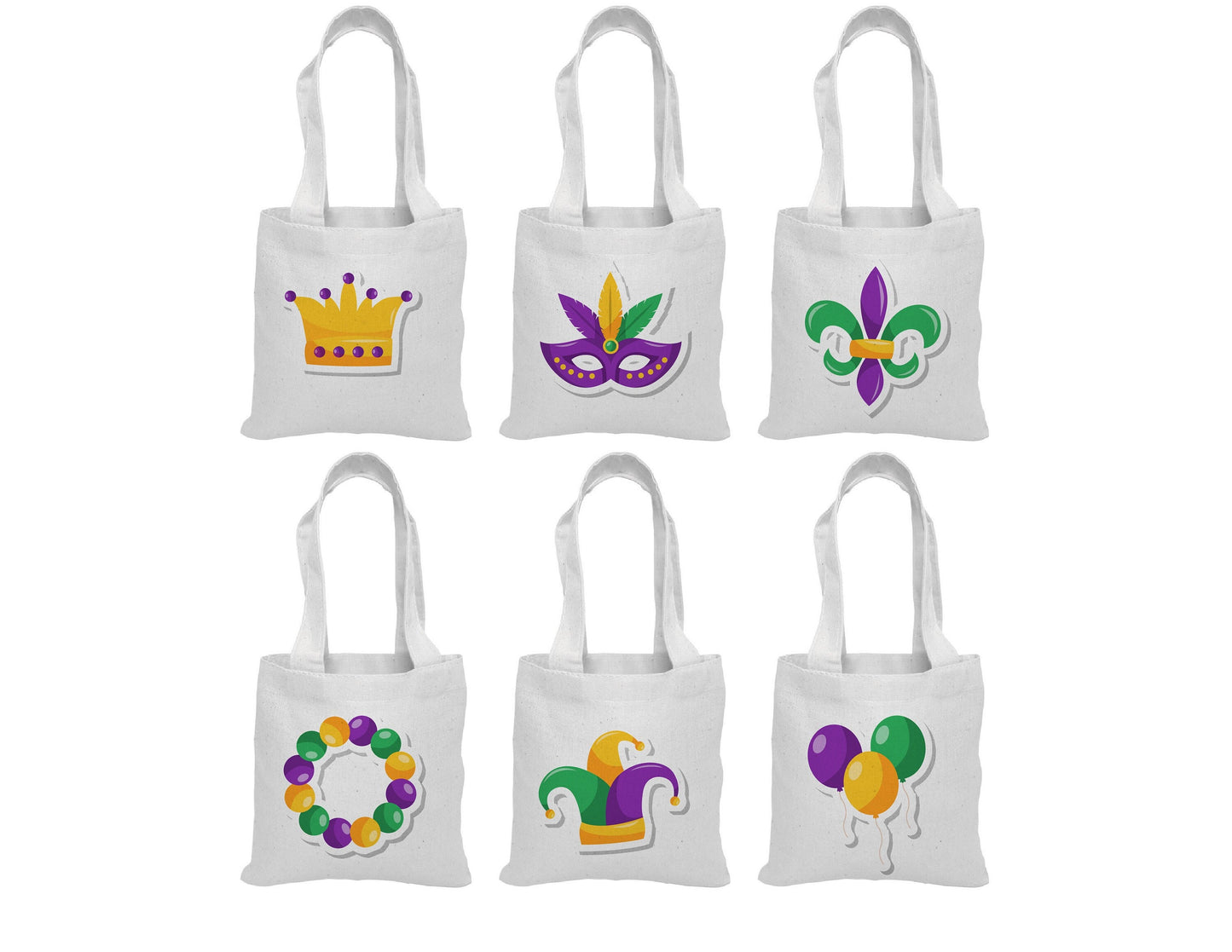 Mardi Gras Party Favor Bags - Set of Six Cotton Bags