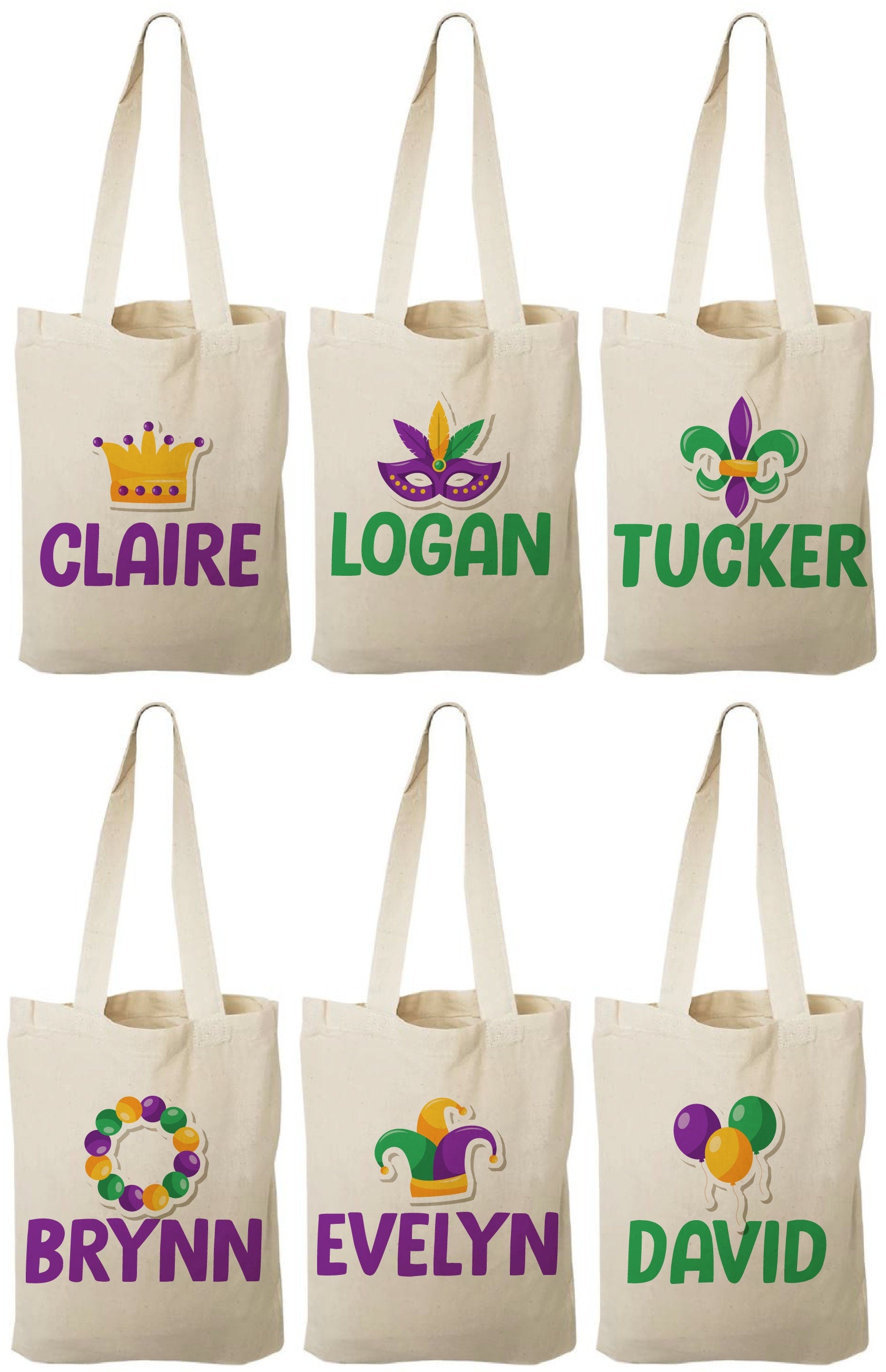 6 Mardi Gras Cotton Party Favor Bags, Reusable Goodie Bags
