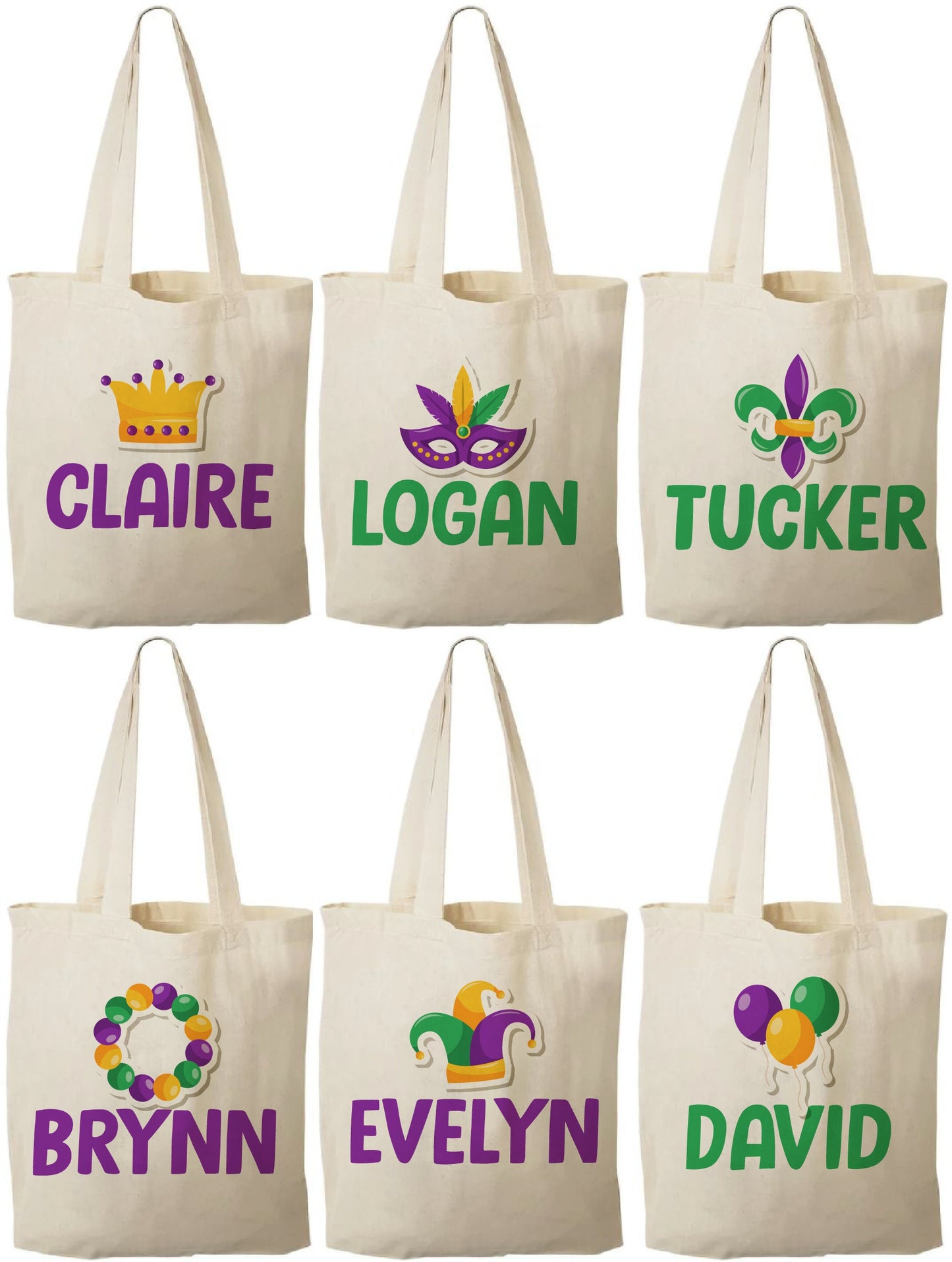 6 Mardi Gras Cotton Party Favor Bags, Reusable Goodie Bags