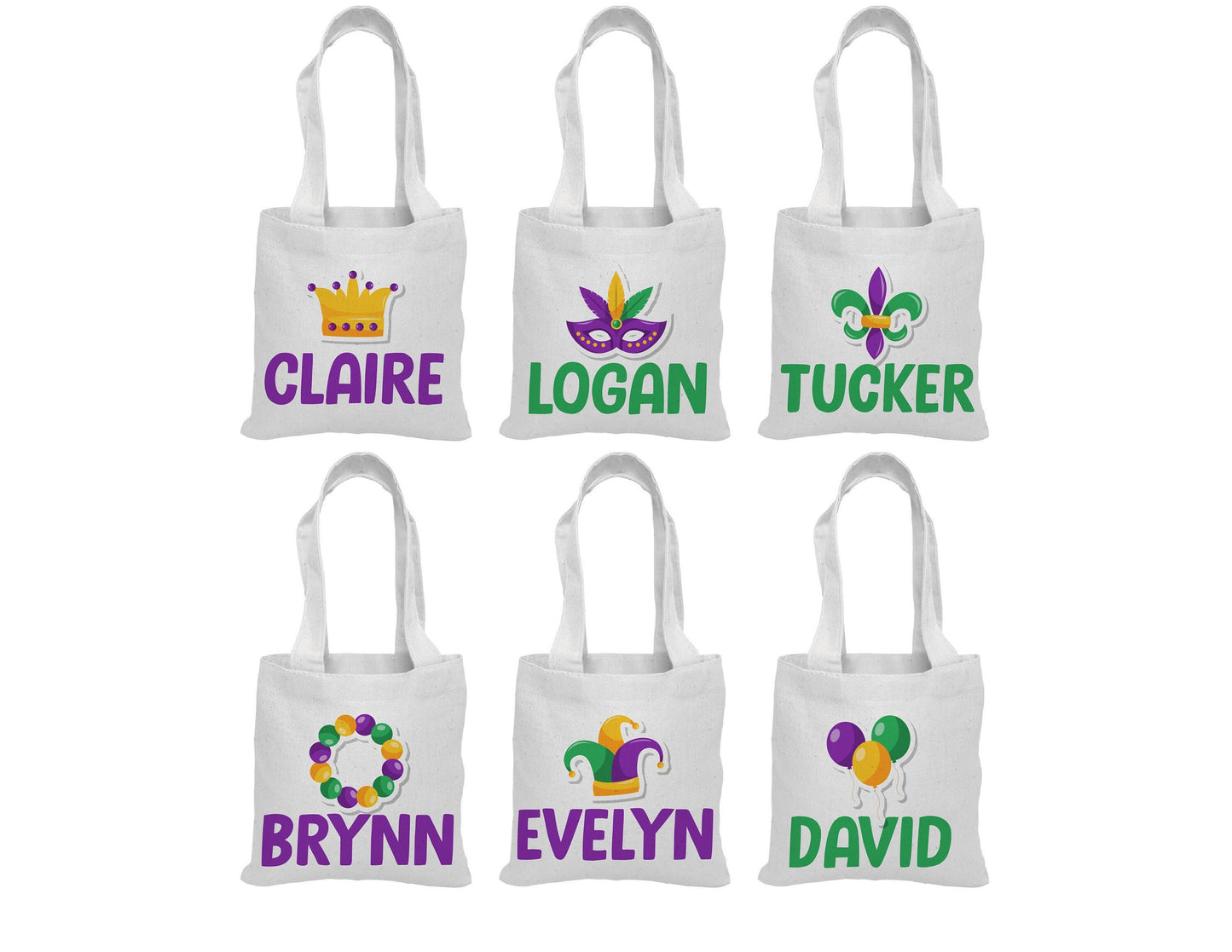 6 Mardi Gras Cotton Party Favor Bags, Reusable Goodie Bags